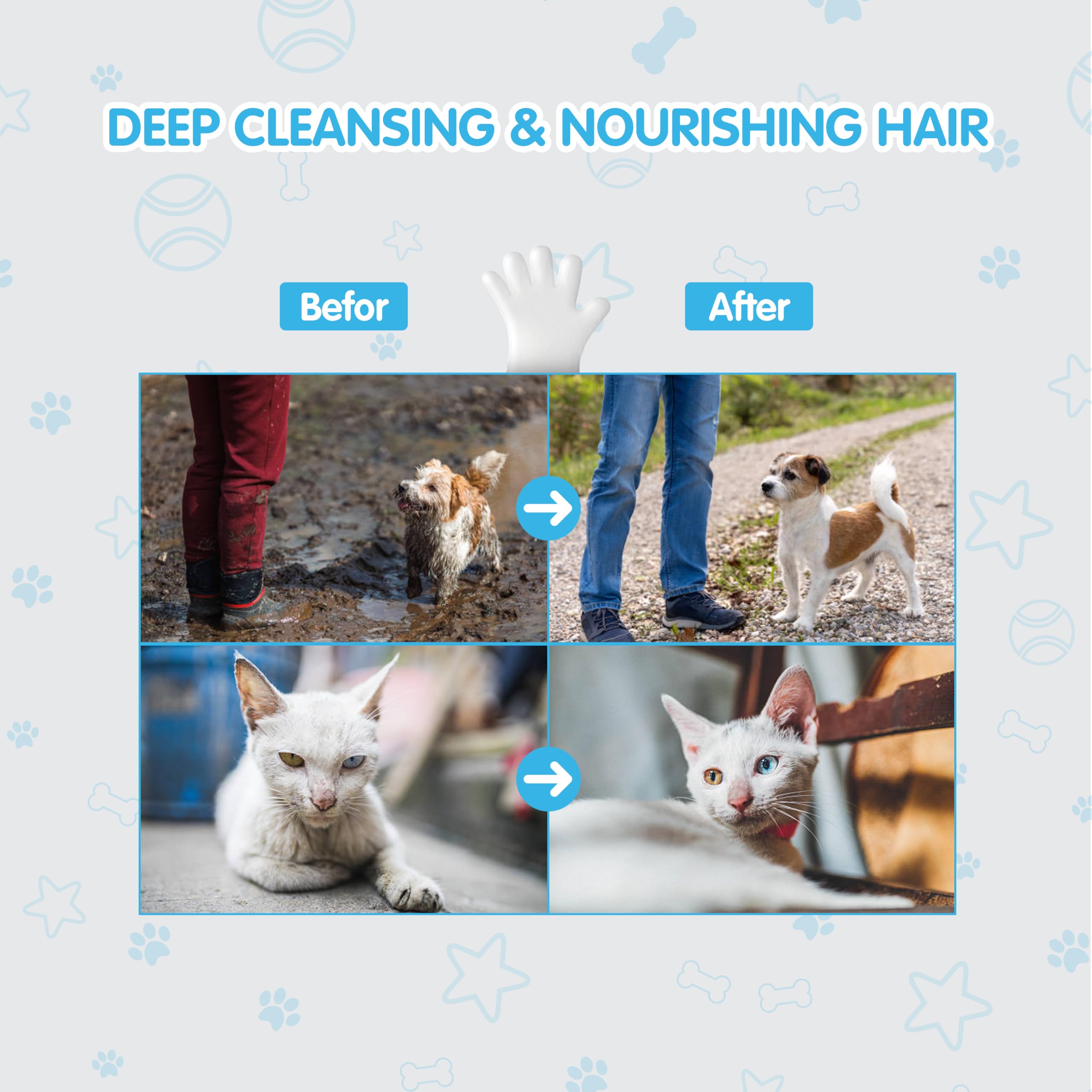 Cocoyo Disposable Grooming Glove Wipes For Dogs & Cats I Fur Deodorizing I Fresh Moutain Pine Scent I Rinse Free & Bathing Glove