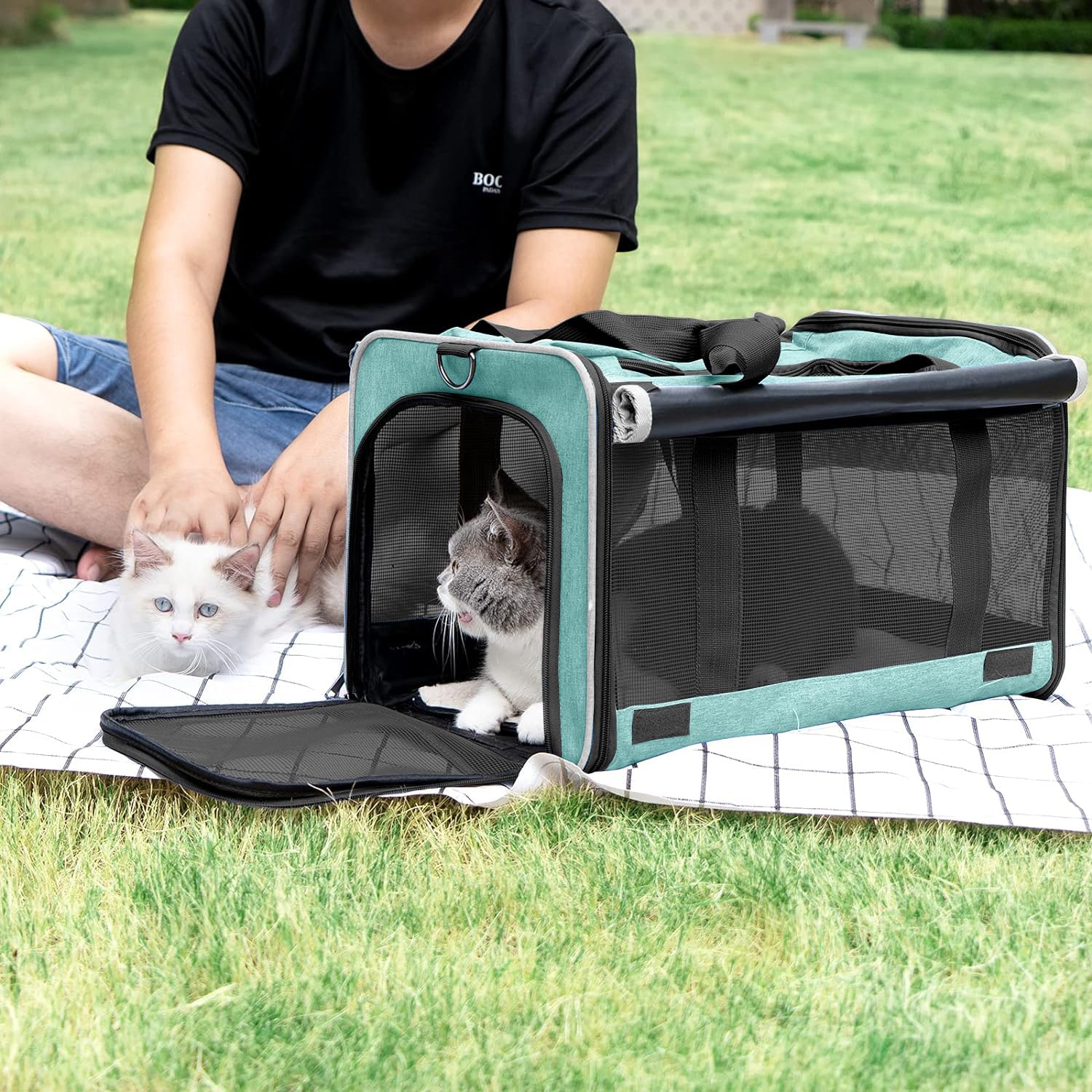 Gapzer Small Dog Carrier For Puppy Yorkshire Softshell Car Transport Chihuahua Carry Cage 18-Inch Collapsible Doggie Vet Visit Crate Easy Load Roomy Pet Carrier Bag Kennel Dog Essentials Teal