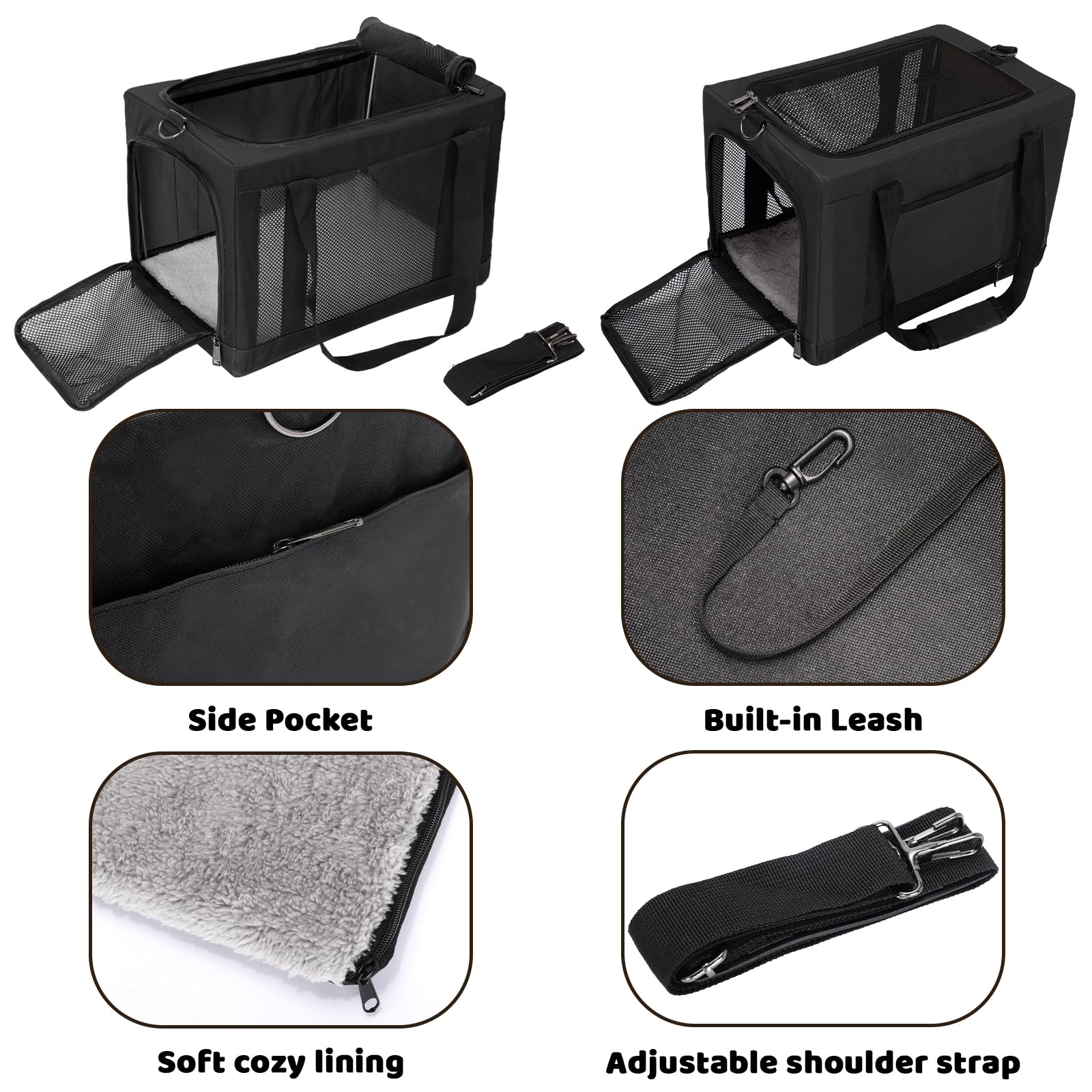 Soft Side Pet Carrier Bag with Shoulder Strap, Breathable Collapsible Mesh Cat Carrier for Cats and Dogs, TSA Airline Approved T