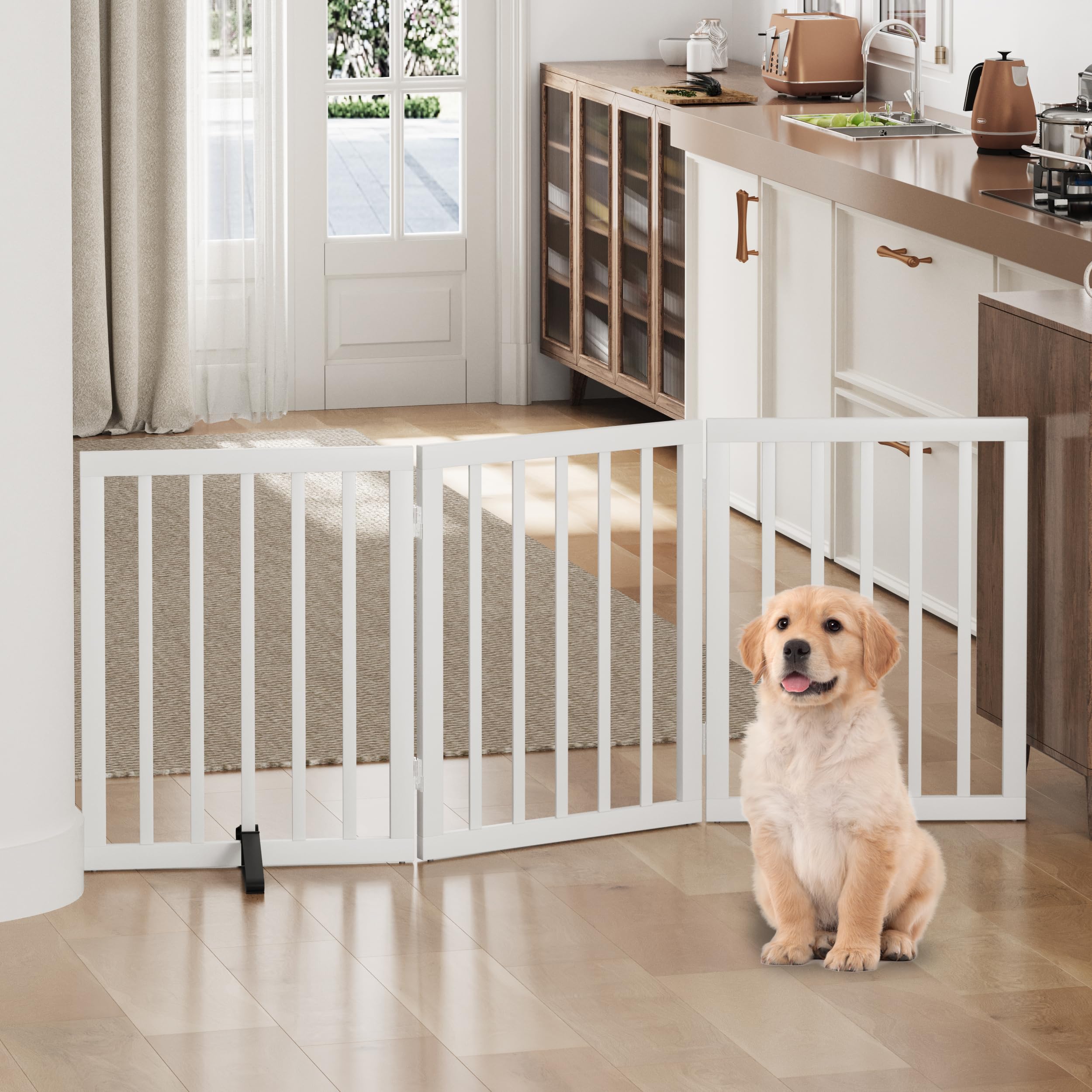Dog Gate, Bamboo Freestanding Dog Gates For Doorways, Foldable Dog Gate Indoor, Pet Gates For Doorways Bedroom, Puppy Gate With 