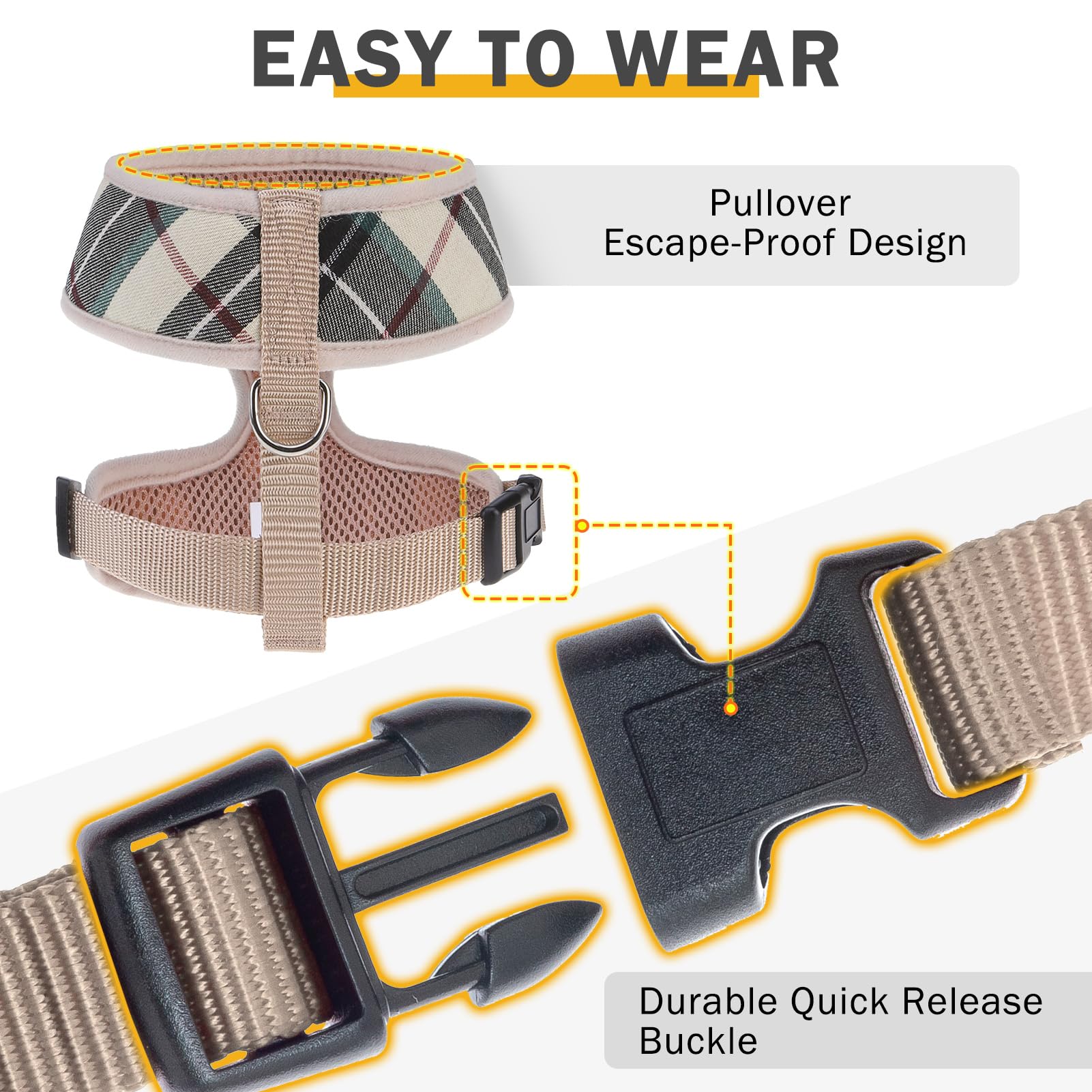 Scenereal No Pull Dog Harness Collar And Leash Set Small Medium Sized Dog, Soft Mesh Step In Puppy Harnesses, No Chock Plaid Adj