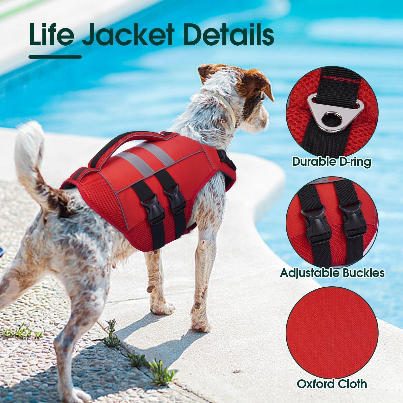Kuoser Xl Dog Life Jacket, Large High Flotation Dog Life Vest For Swimming Boating, Reflective Dog Swimming Vest Pet Life Preser