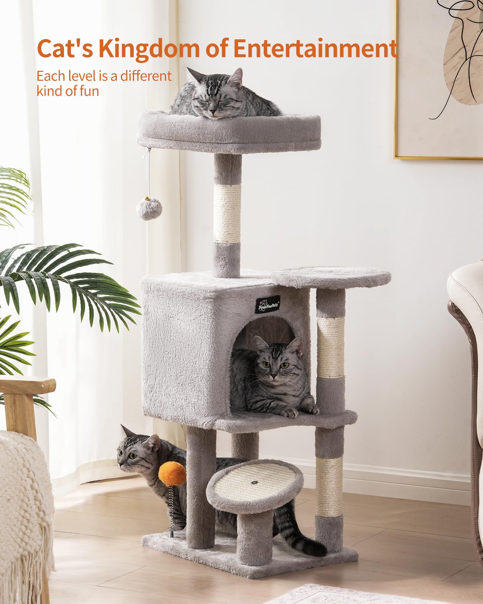 Fourfurpets Cat Tree, 39.4-Inch Cat Tower For Indoor Cats, Small Cat Tower With Scratching Post, Multi-Level Cat Condo With Wide