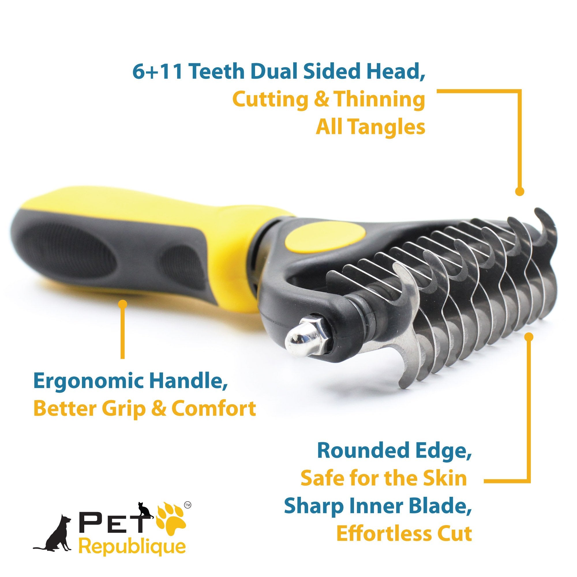 Pet Republique Dog Dematting Tool – Matt Splitters For Dogs, Cats, Rabbits, Long Haired Breed Pets – Effective Pet Dematting, Mat Remover, De-Matting Comb, Or Dematter (6+11 Teeth)