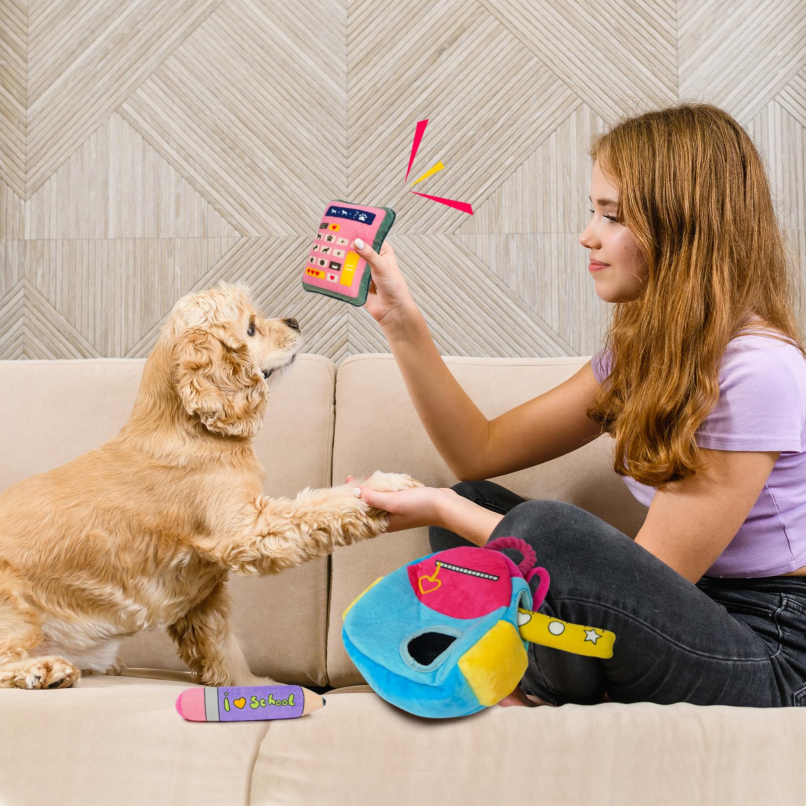 Lepawit Hide and Seek Dog Toys, Squeaky Interactive Puzzle Dog Toys for Boredom and Stimulation, Dog Enrichment Toys with Rope f