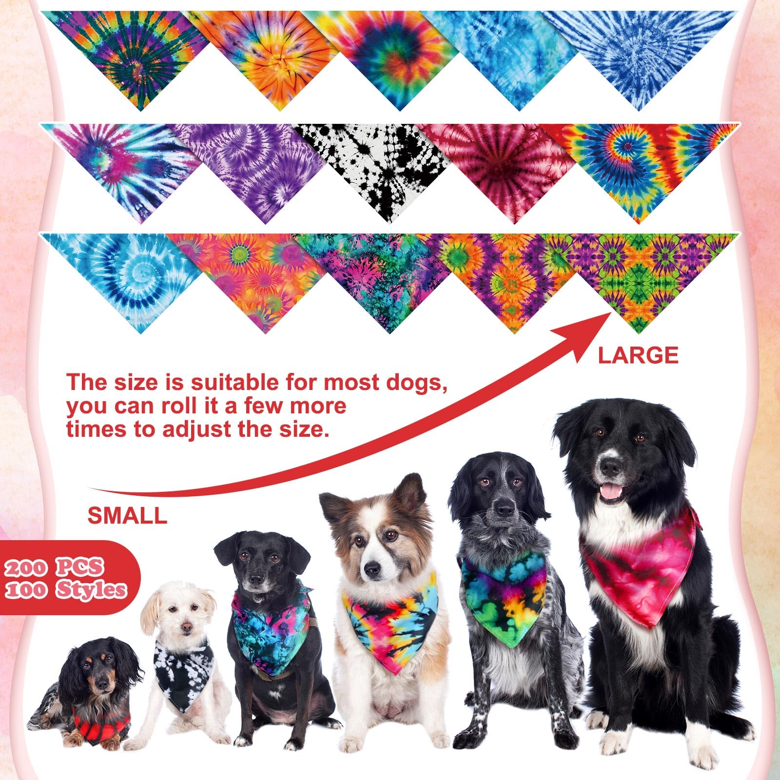 Huhumy 150 Pcs Dog Bandanas Bulk Pet Bibs Colorful Triangle Scarf Pet Bandanas For Medium Large Dogs Spring Summer Birthday Cost