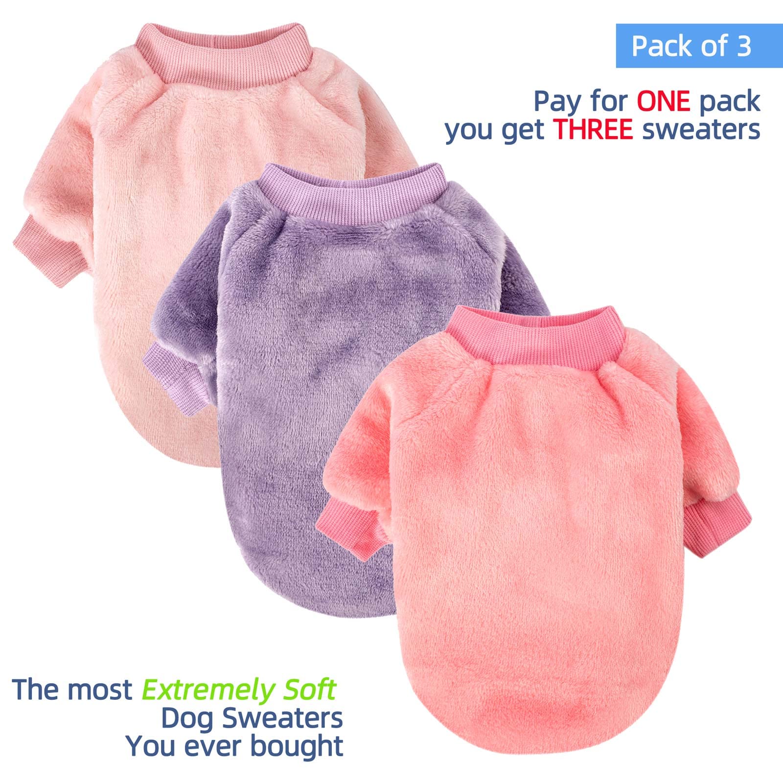 Dog Sweater, Pack of 2 or 3, Dog Clothes, Dog Coat, Dog Jacket for Small or Medium Dogs Boy or Girl, Ultra Soft and Warm Cat Pet