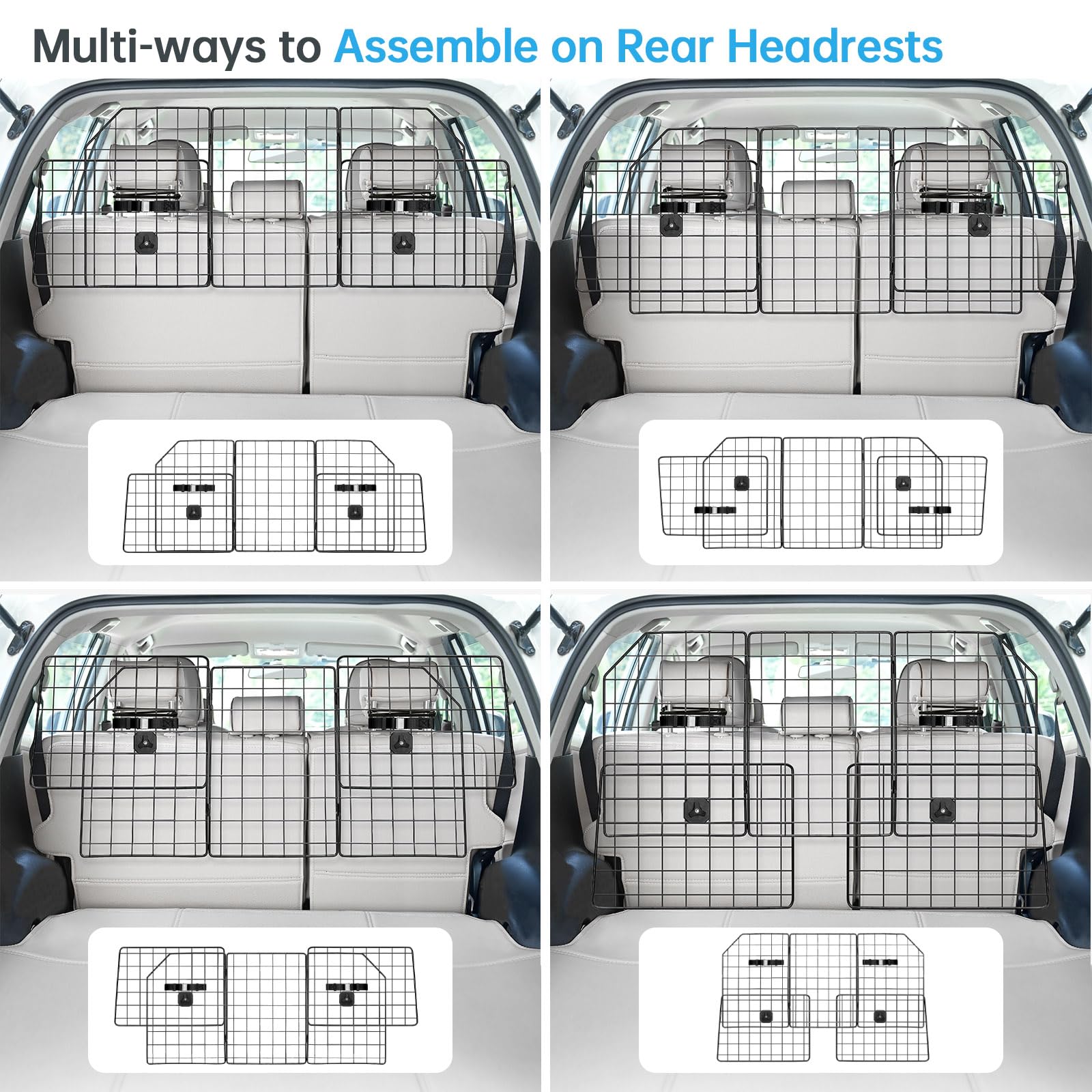 Vetoos Car Suv Dog Barrier, Vehicles Pet Divider For Trunk Cargo Area - Foldable For Easy Storage, Extendable For Universal Fit, Straps & Bungee Cords For Double Stability