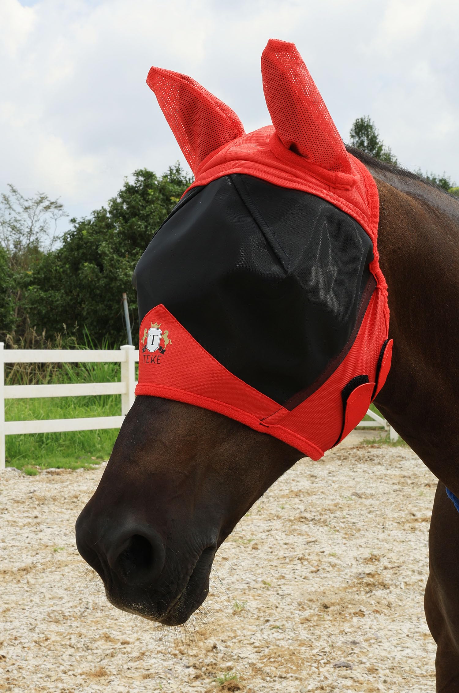 T TEKE Fine Mesh Horse Fly Mask w/Ears, UV Blocking 3D Eye Visor with Extra Fleece Cushioned Forehead, Protection from Insect Pe