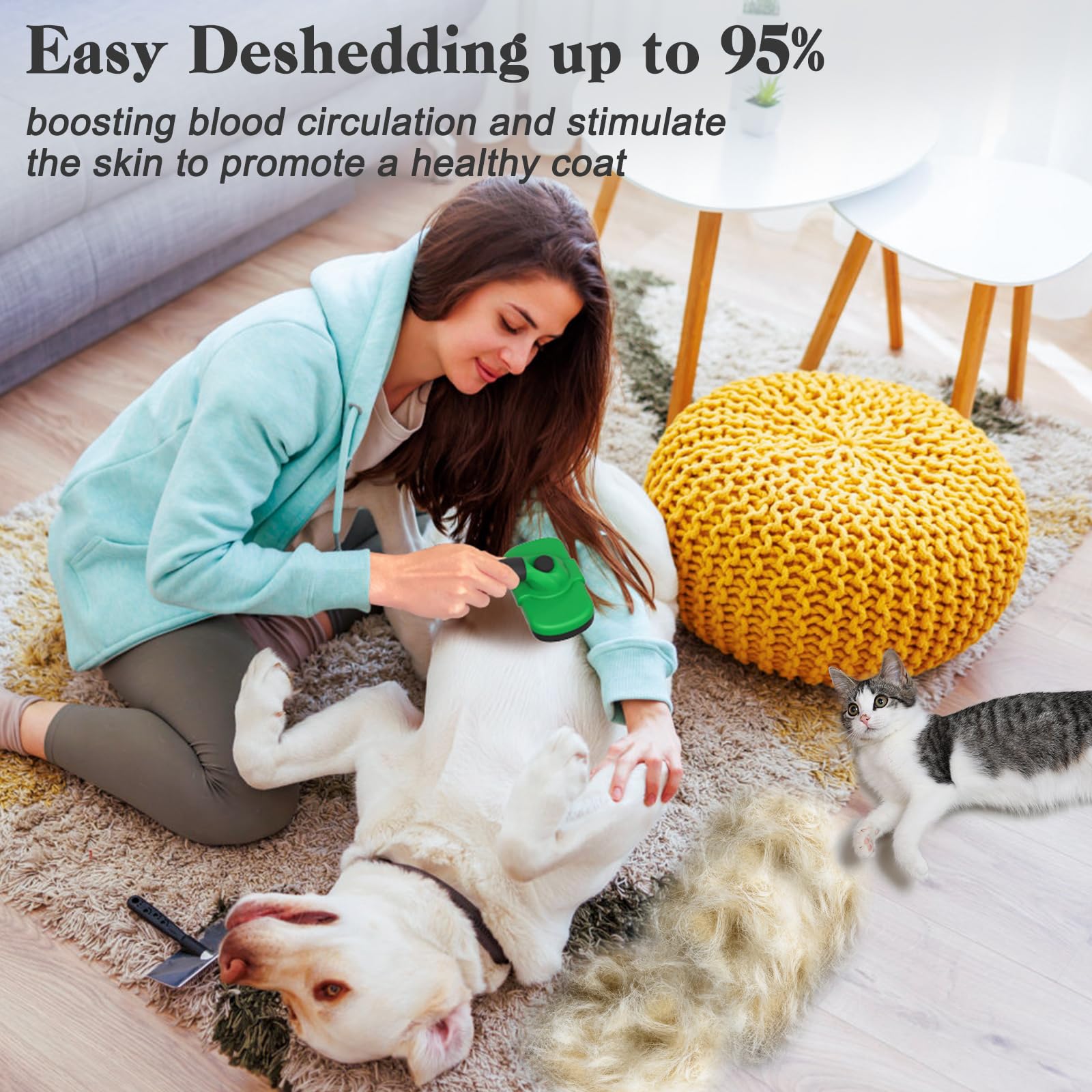 Dipoo Self Cleaning Deshedding Brush For Dogs & Cats - Skin Friendly Grooming Tool With Hair Removal For Haired Pets, Green