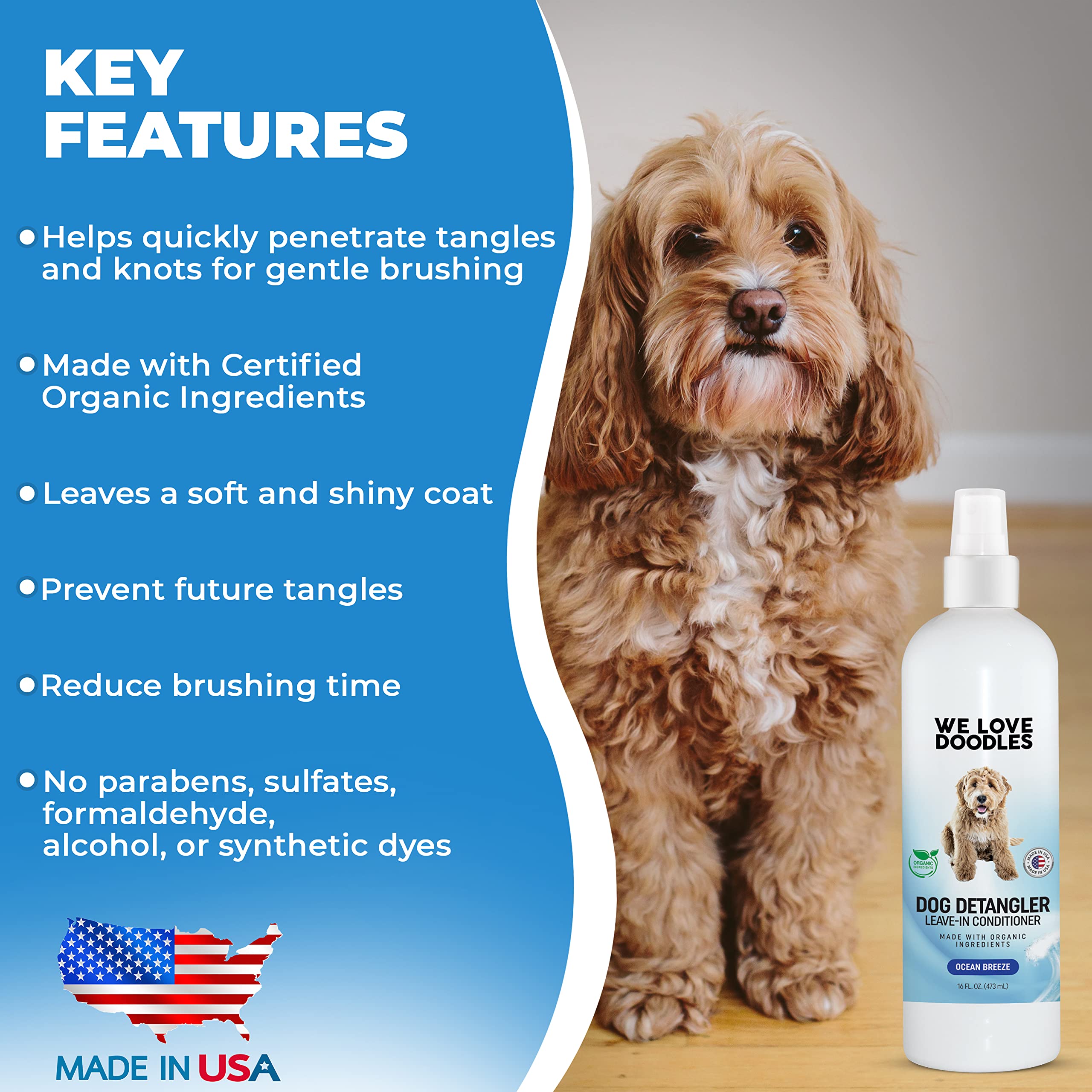 We Love Doodles Dog Detangler Spray - Leave-in Conditioner for Dogs - Dog Detangling Spray - Dematting Spray for Dogs - Tangle R