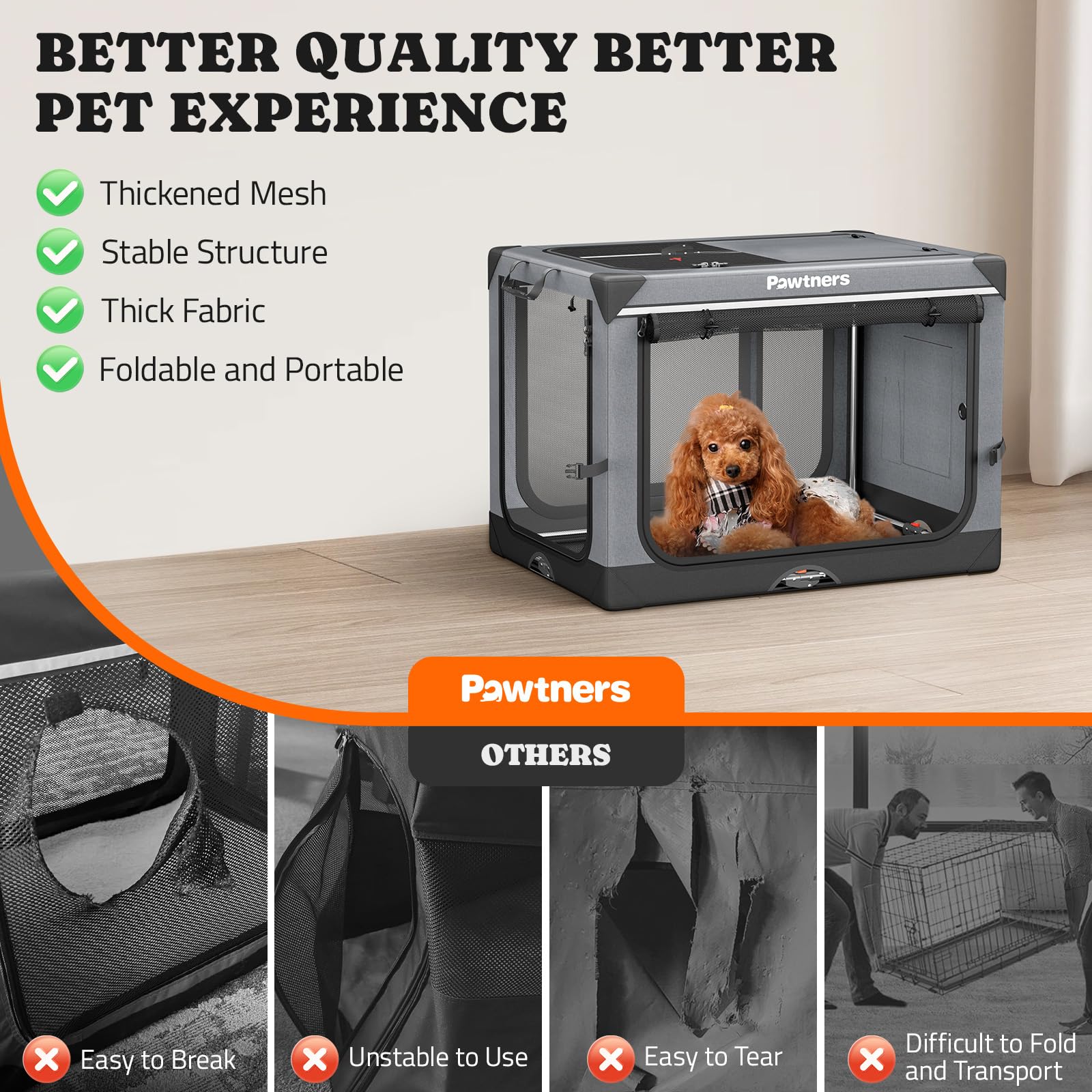 Collapsible Dog Crate: 26 Inch Foldable Soft Sided Dog Crate For Small Dogs, Portable Dog Travel Kennel With Soft Mat For Indoor