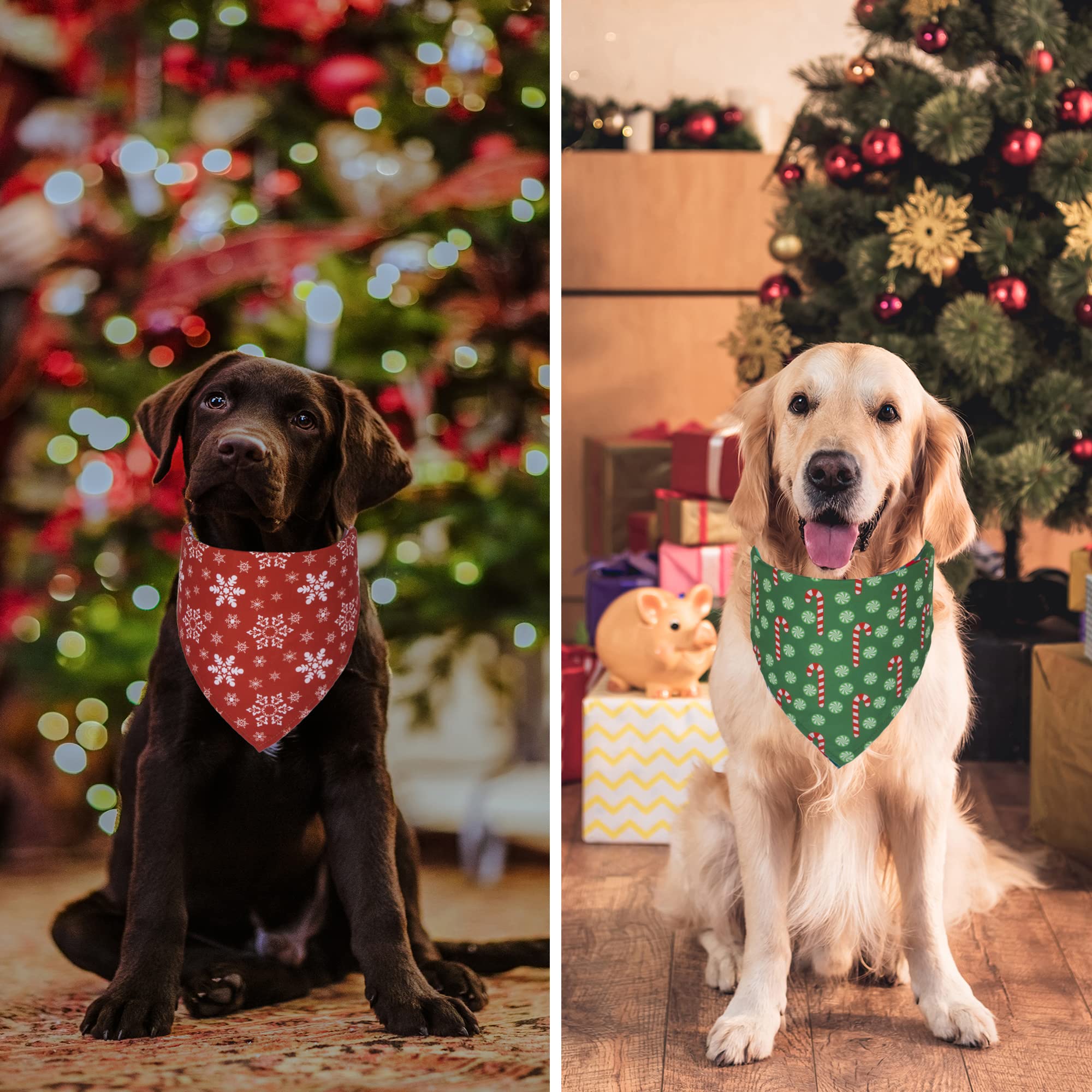 ADOGGYGO 4 Pack Dog Bandana Christmas Scarf Bibs Kerchief Set Pet Christmas Costume Xmas Holiday Bandanas for Medium Large Dogs