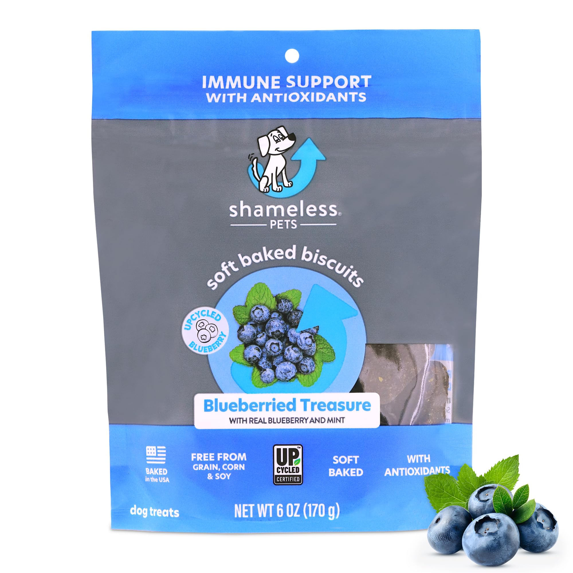 Shameless Pets Soft-Baked Dog Treats, Blueberried Treasure - Natural & Healthy Dog Chews with Mint for Immune Support - Made in