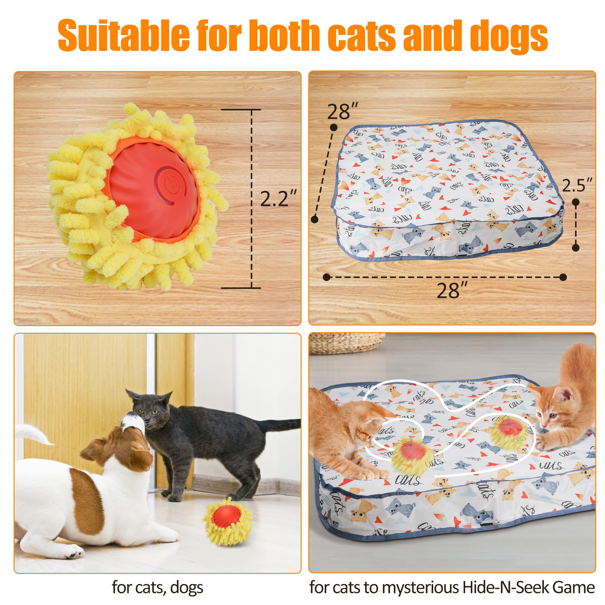 PLITTPETTS Interactive Cat Toys for Indoor Cats, Automatic Moving Cat Ball in Pouch, Self-Rolling Ball Hide and Seek Catching Ga