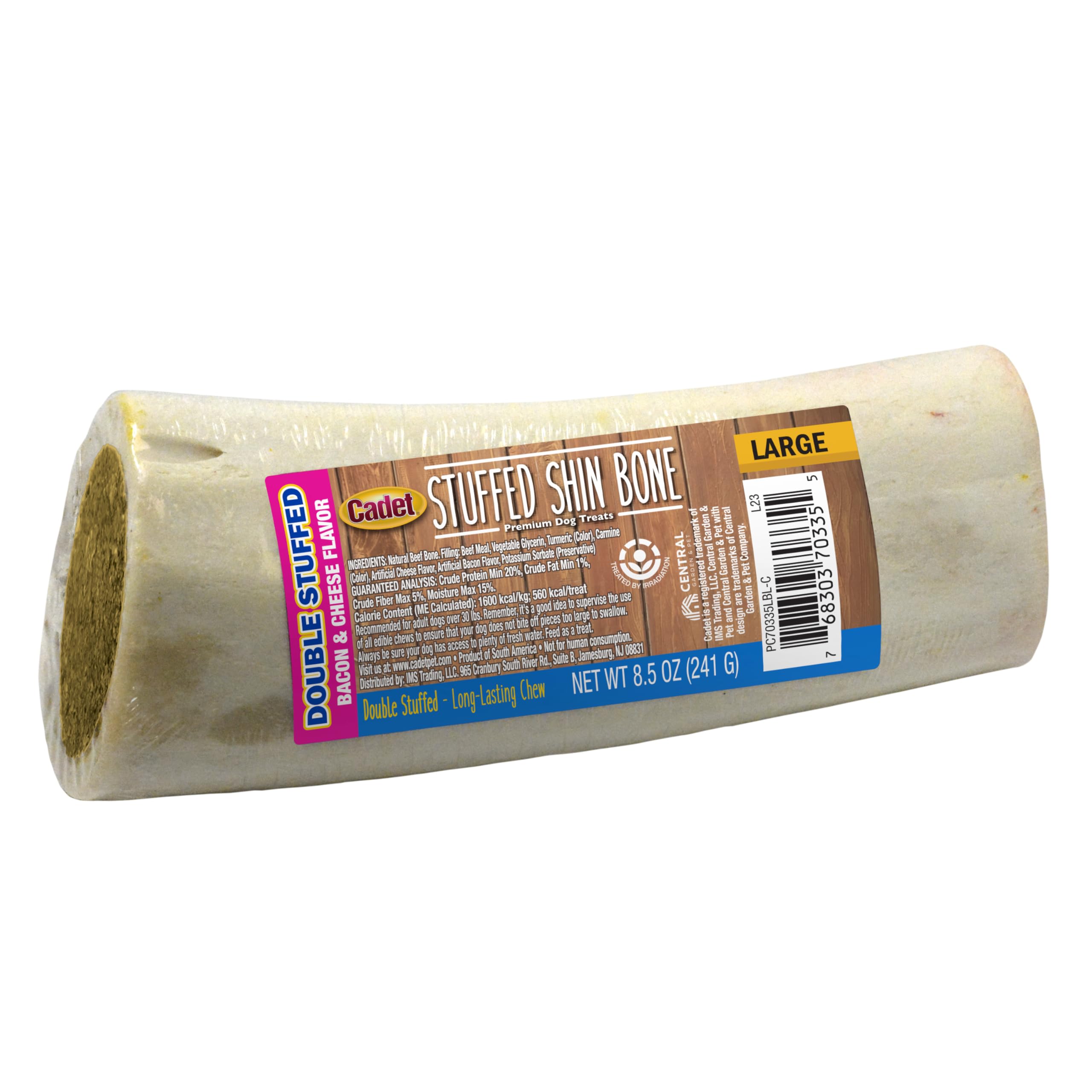 Cadet Double Stuffed Shin Bone - Highly Digestible, High Protein, Long-Lasting Dog Chew Bone for Aggressive Chewers, Supports De
