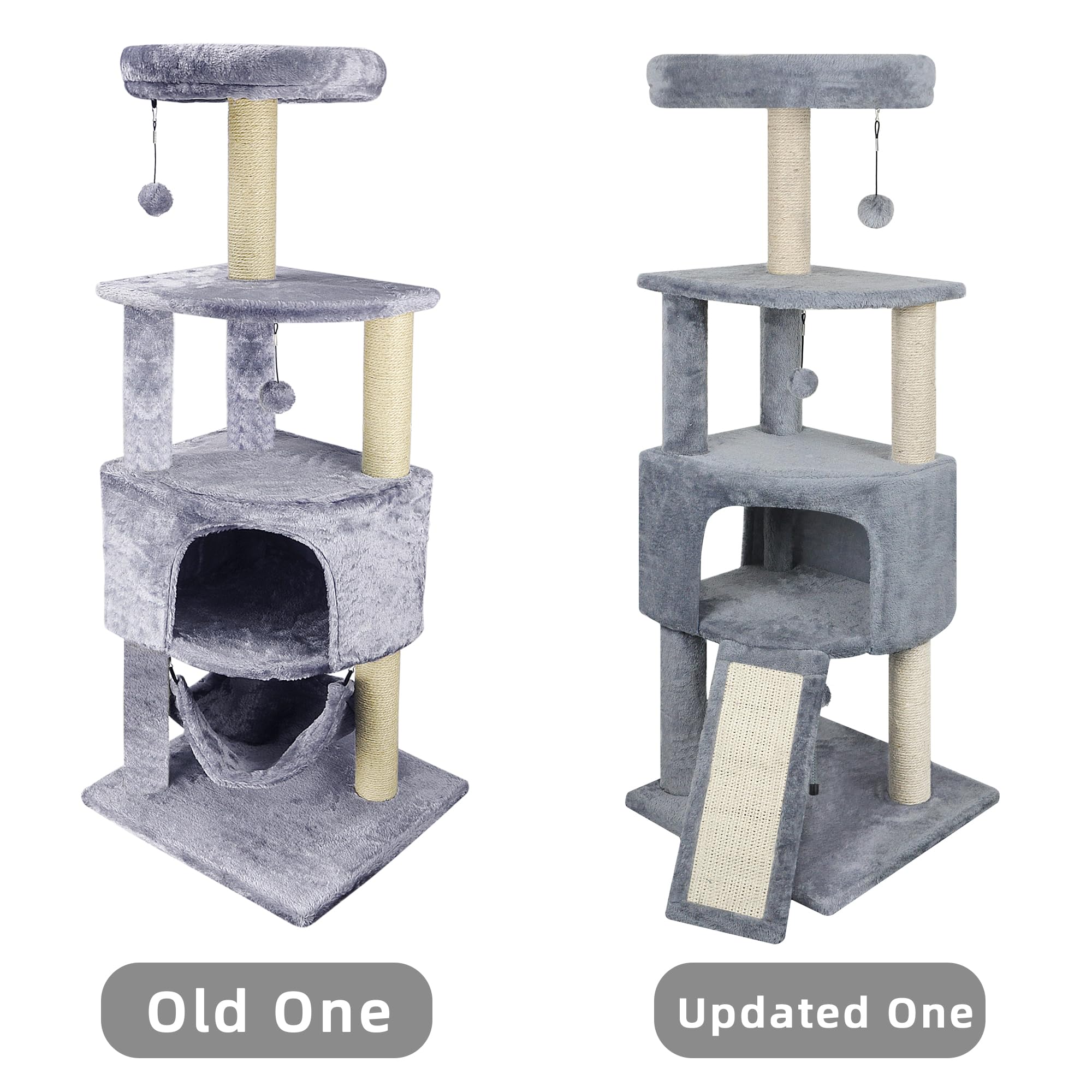 Huitree 45In Cat Tree Tower With Big Cat Condo For Indoor Cats,Cat Tower Activity Center Cat Furniture With Scratching Post And Hanging Bed,Grey