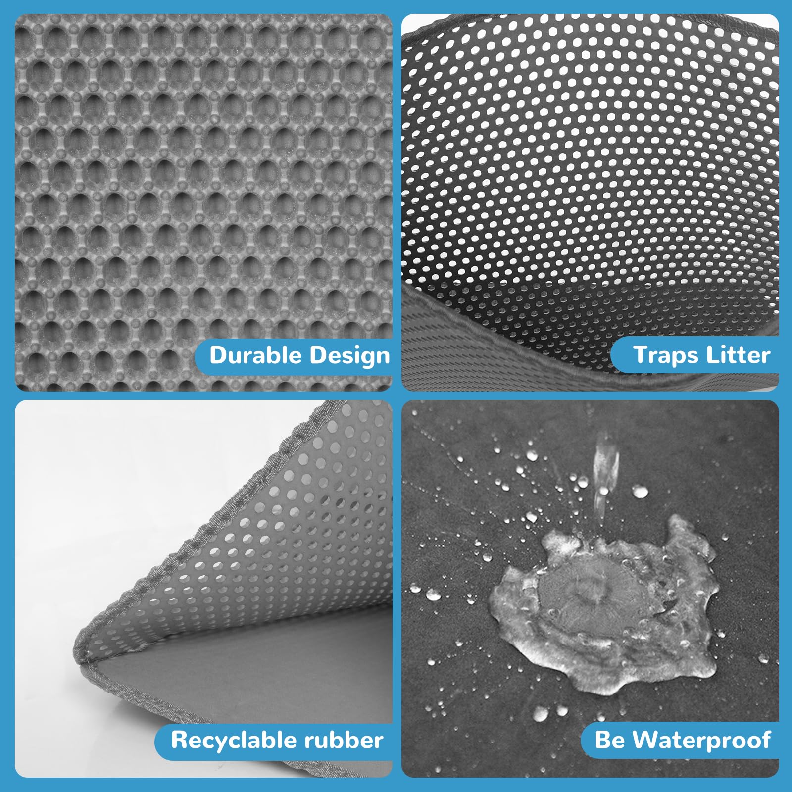 Tzhykphome Cat Litter Mat, Black, 35''X23'', Honeycomb Double Layer, Non-Slip, Waterproof & Urine Proof, Scatter Control, Washab