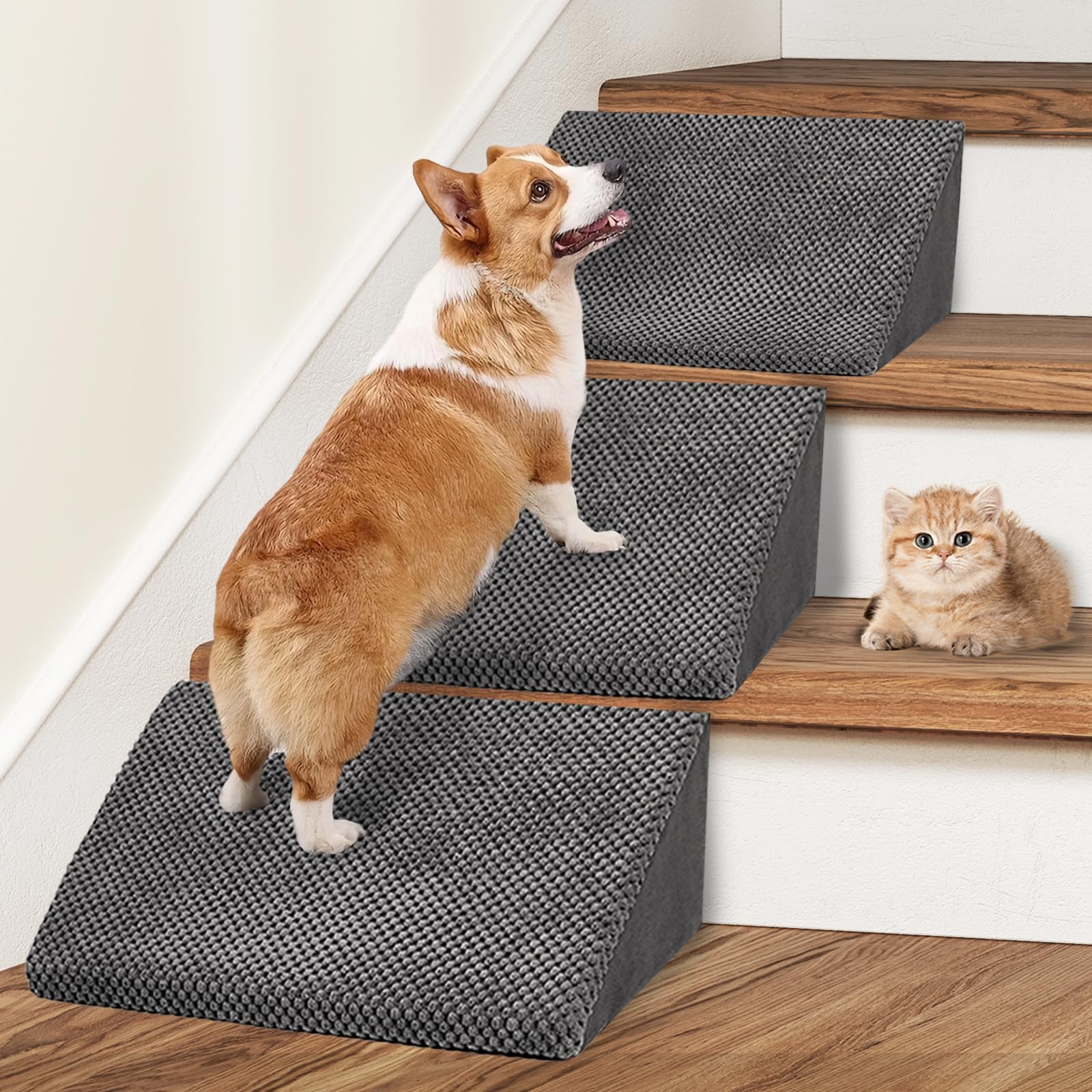 Update 40D Dog Ramps/Stairs For Stairs, Foam Pet Ramp Stairs For Any Staircase, Non-Slip Dog Pet Steps For Small Dogs, Stair Ram