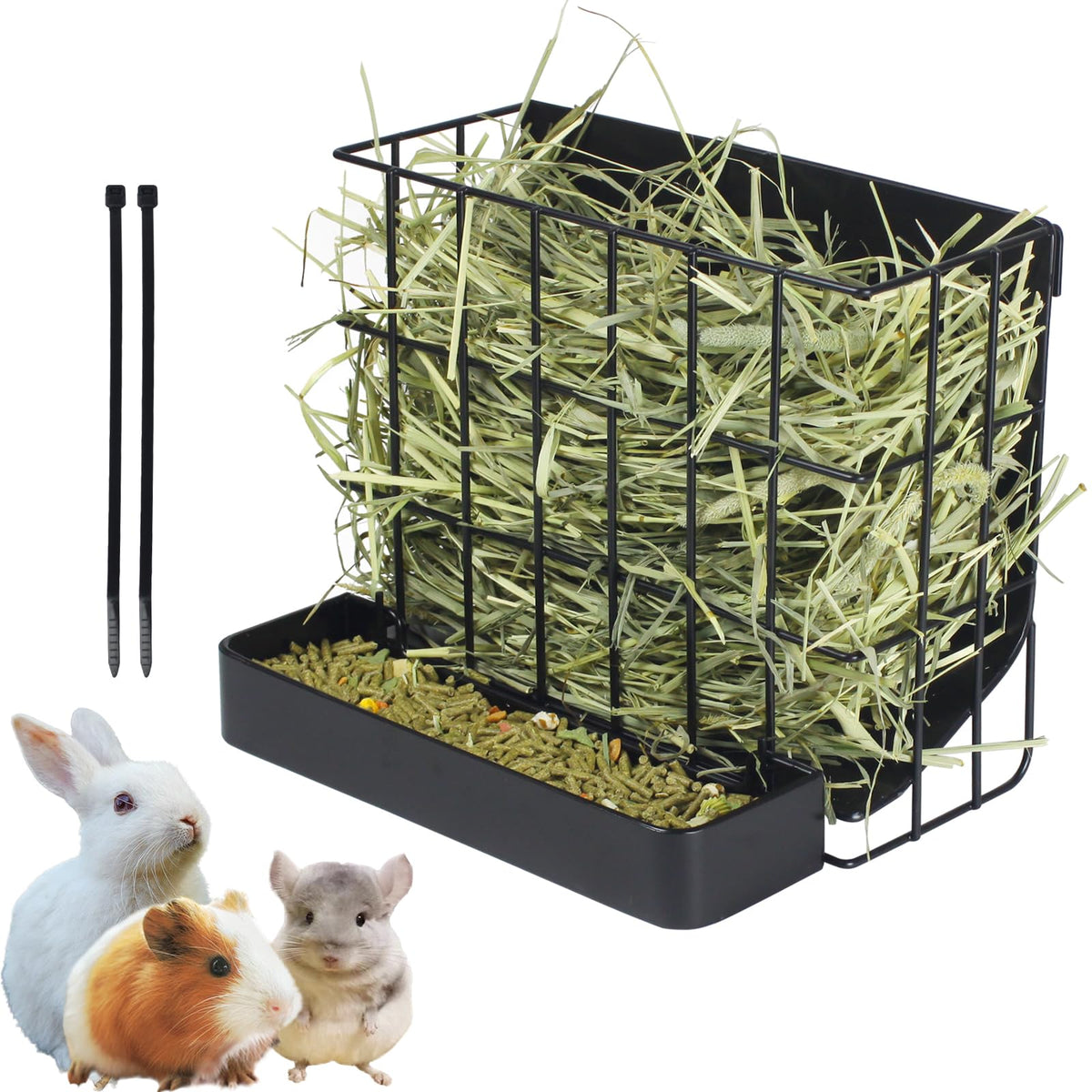 Rabbit Hay Holder Guinea Pig Hay Feeder with Hook Heavy-Duty Metal,Internal Sloping Design,Hay Feeder for Bunny,Rabbit,Chinchill