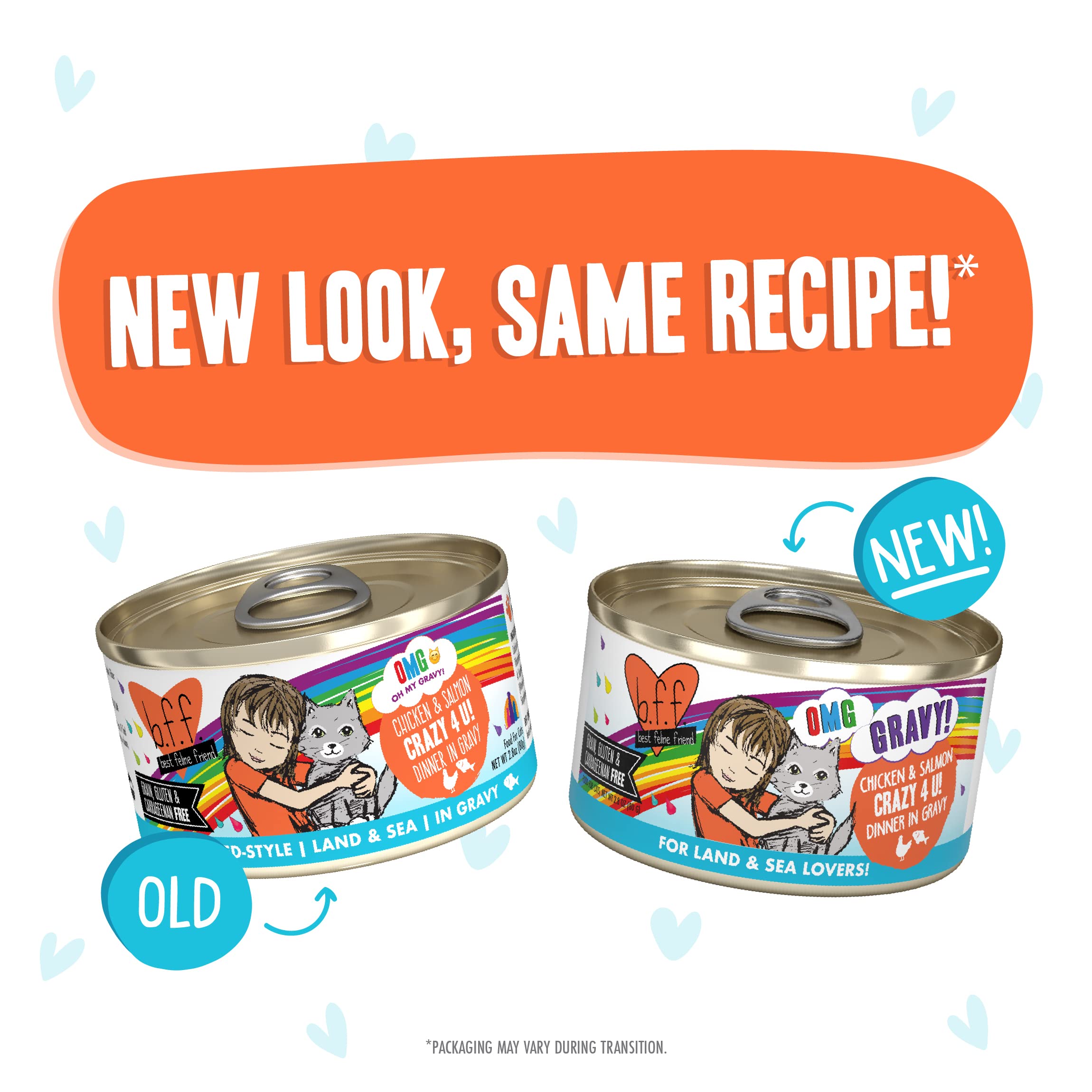 Weruva B.F.F. OMG - Best Feline Friend Oh My Gravy! Grain-Free Wet Cat Food Cans, Crazy 4 U! Chicken & Salmon, 2.8oz Can (Pack o