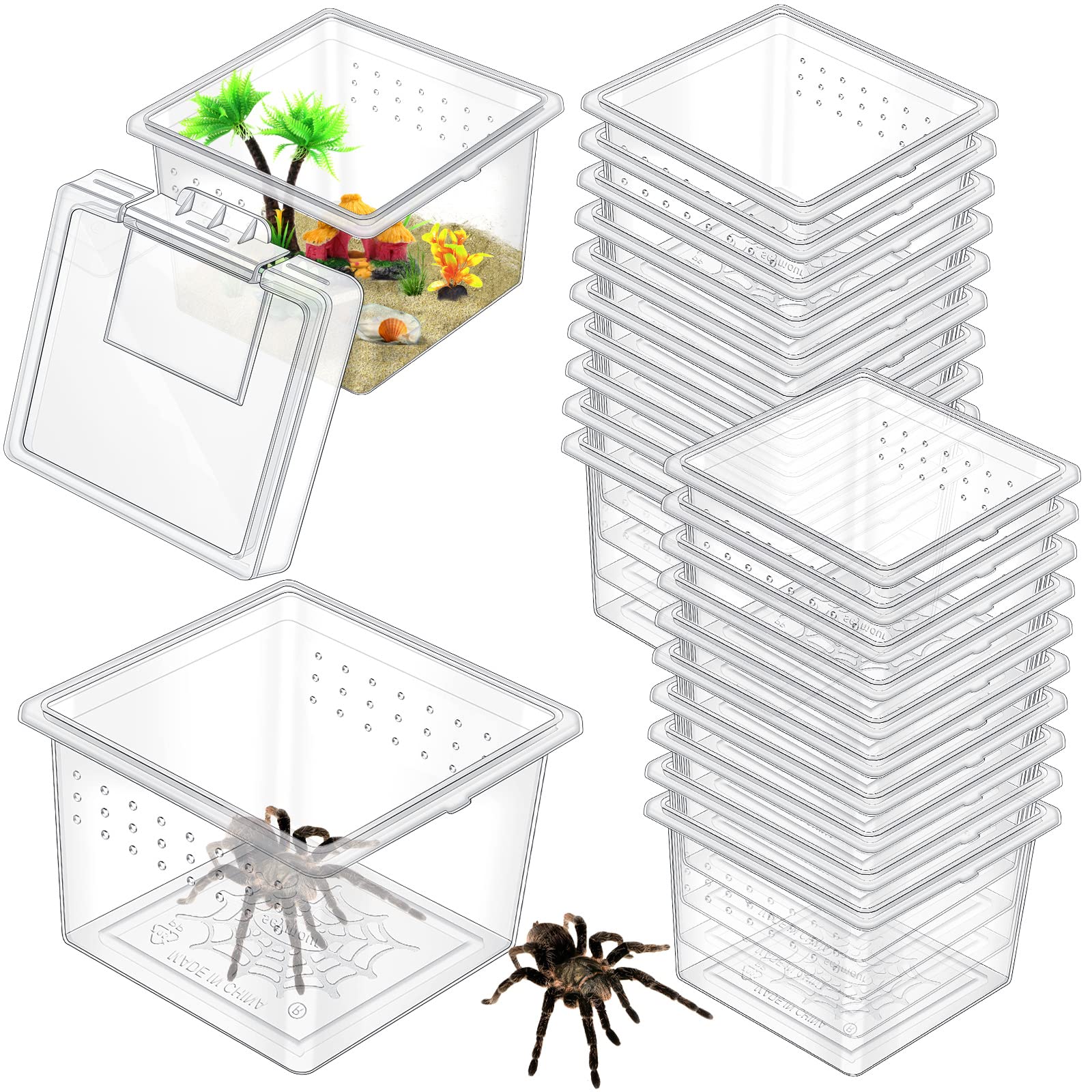 20 Pcs Insect Spider Terrariums Breeding Box Small Reptile Hatching Container Transparent Cricket Keeper Breeder Box Feeding Spi