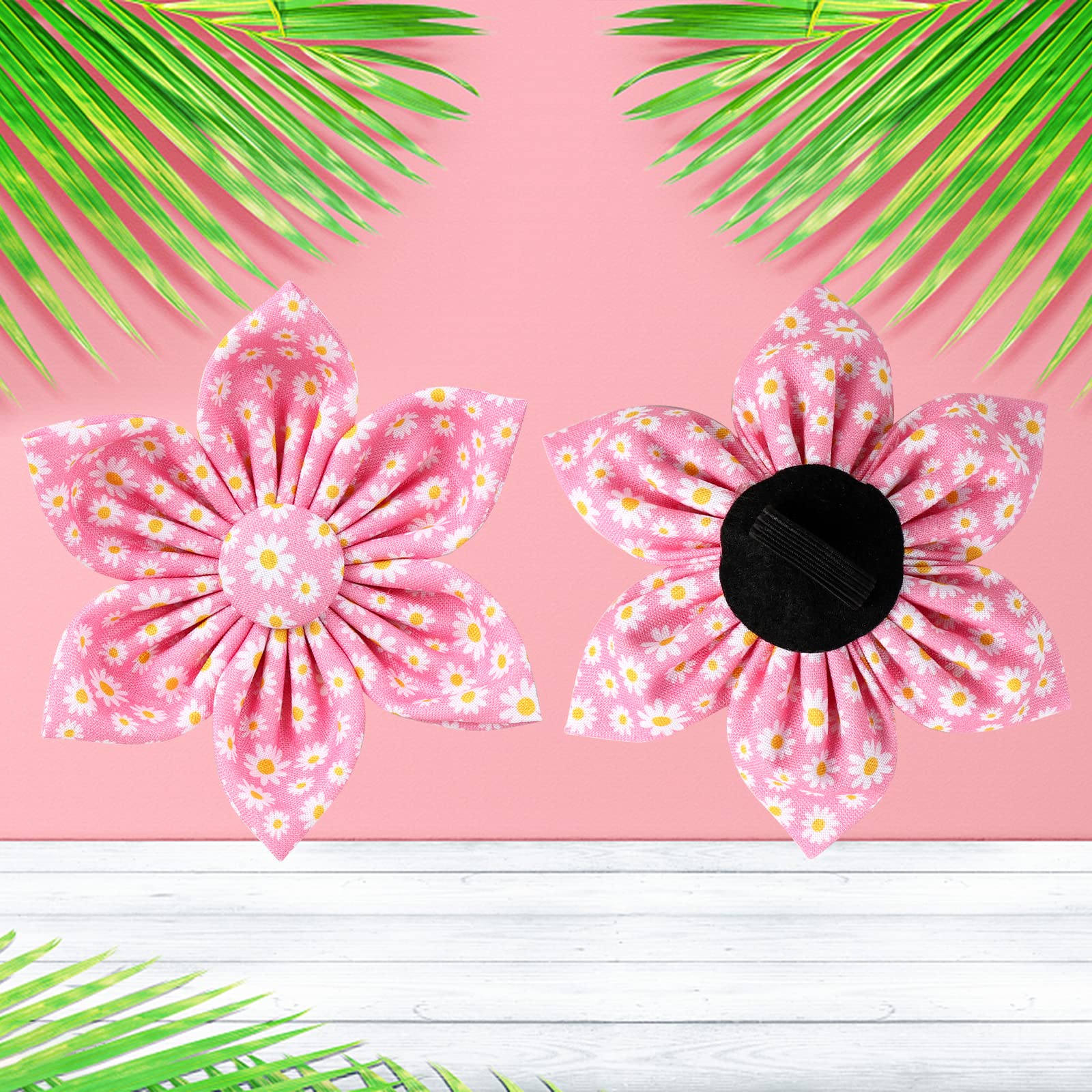 Up Urara Pup Summer Dog Collar With Flower, Cotton Cute Flower Dog Collar, Pink Flower Collar For Large Boy Girl Dog, Comfortabl