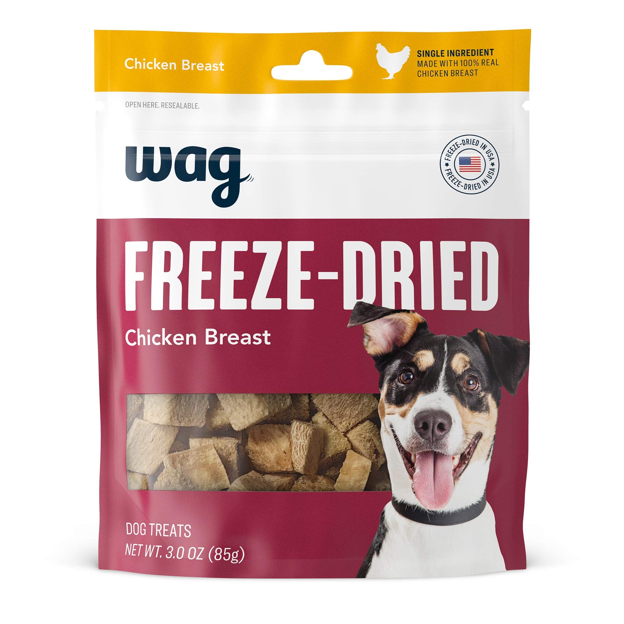 Amazon Brand - WAG Dog Treats Freeze Dried Raw Single Ingredient Chicken Breast, High Protein, Healthy Training Treats or Meal T