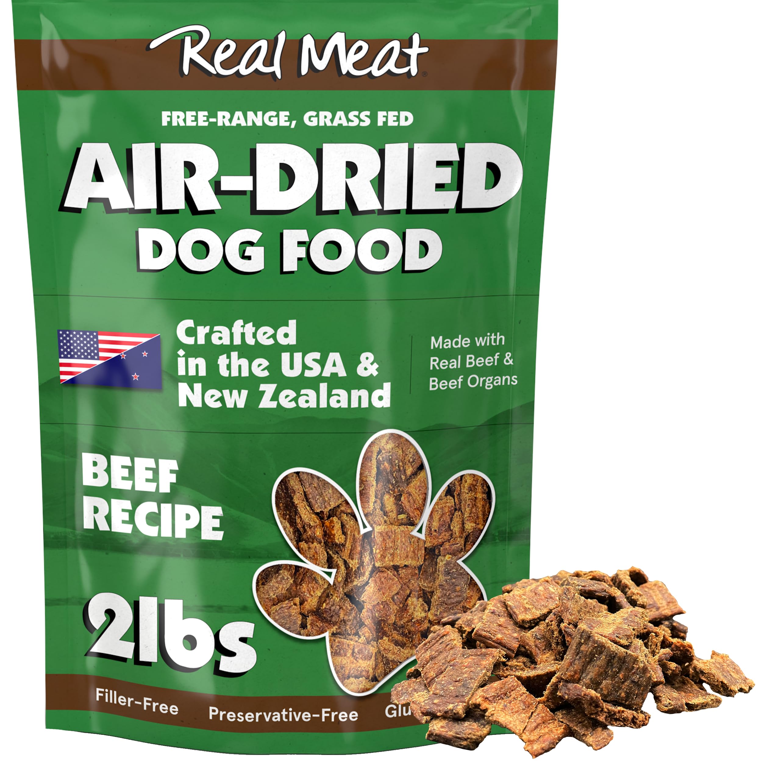 TRMC Real Meat Air Dried Dog Food w/Real Beef - Four 2lb Bag of USA-Crafted Grain-Free Real Meat Dog Food Sourced from Hormone-F