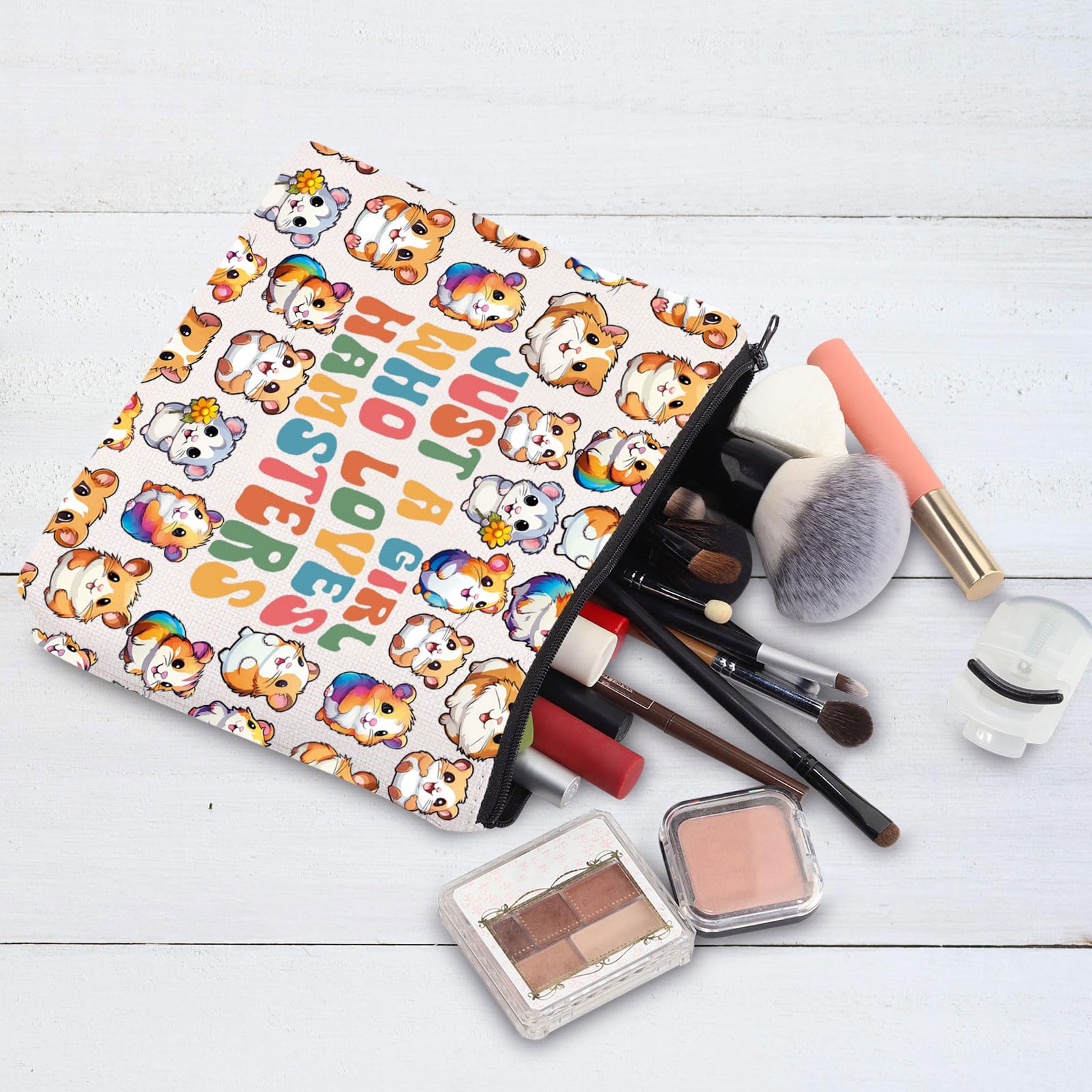 G2Tup Hamster Cosmetic Bag Hamster Lover Gift Just A Girl Who Loves Hamsters Zipper Bag For Animal Lover(Hamsters New)