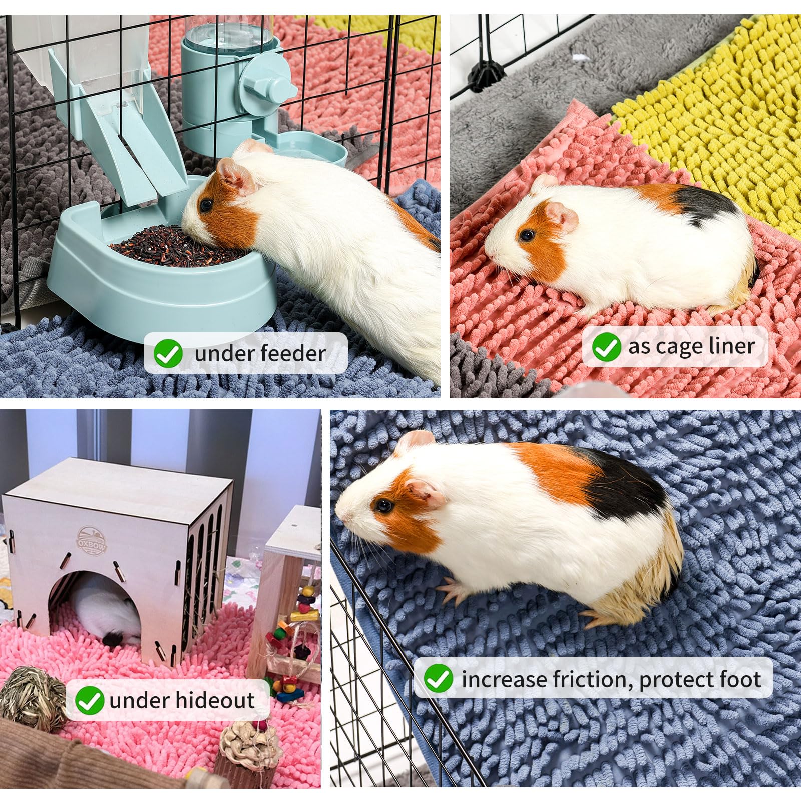 Oncpcare 4 Pack Rabbit Washable Pee Pads Reusable Guinea Pig Chenille Bed Training Pad Small Animal Sleeping Bedding Mat For Bunny Fleece Liners For Chinchilla Cage