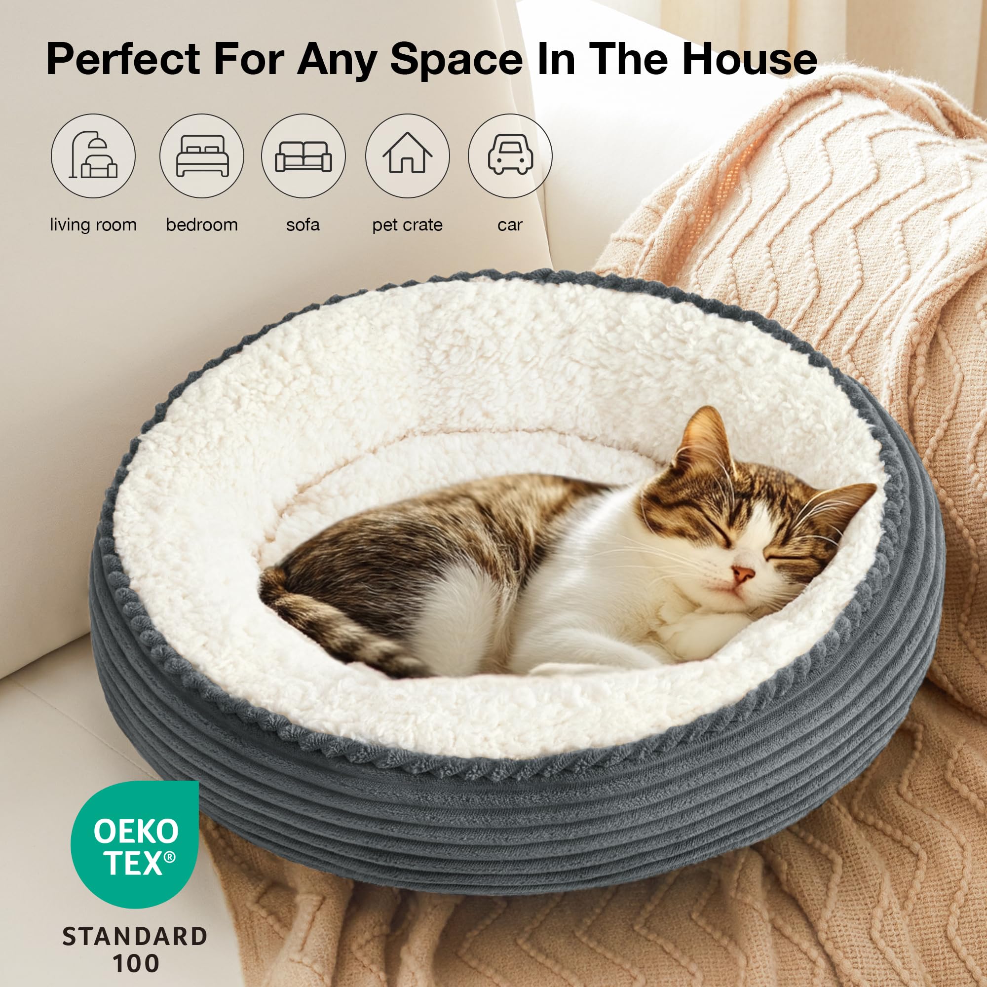 Love'S Cabin Round Donut Cat And Dog Cushion Bed, 20In Pet Bed For Cats Or Small Dogs, Anti-Slip Water-Resistant Bottom, Super S