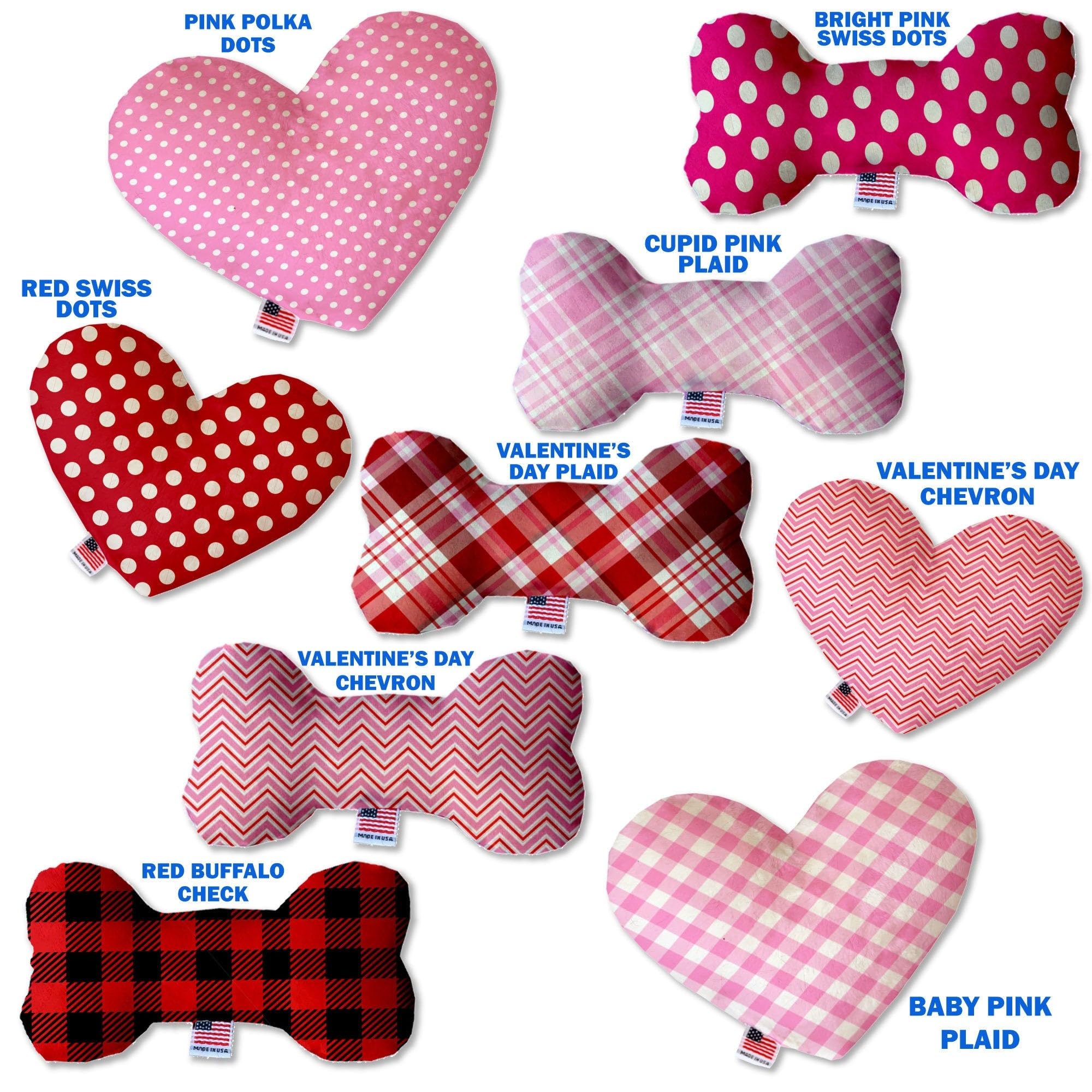 Pet and Dog Plush Heart or Bone Toy, &quot;Polka Dots Group&quot; (Available in different sizes, and 6 different pattern options!) Pink Polka Dots 6&quot; Plush Heart