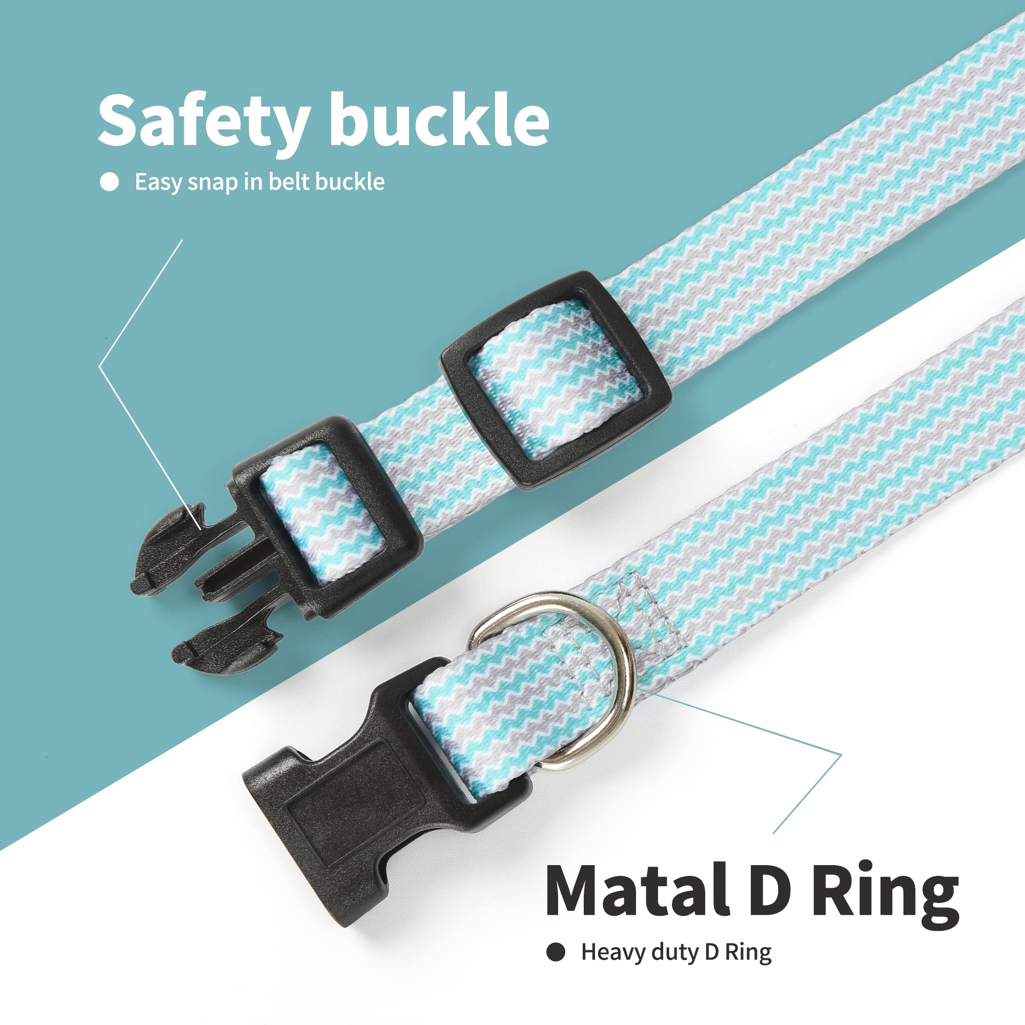 Mile High Life Nylon Puppy Dog Collar W Cute Patterns Lightweight Girl Boy Collar For Small/Medium/Large Dogs (Green Wave, Mediu