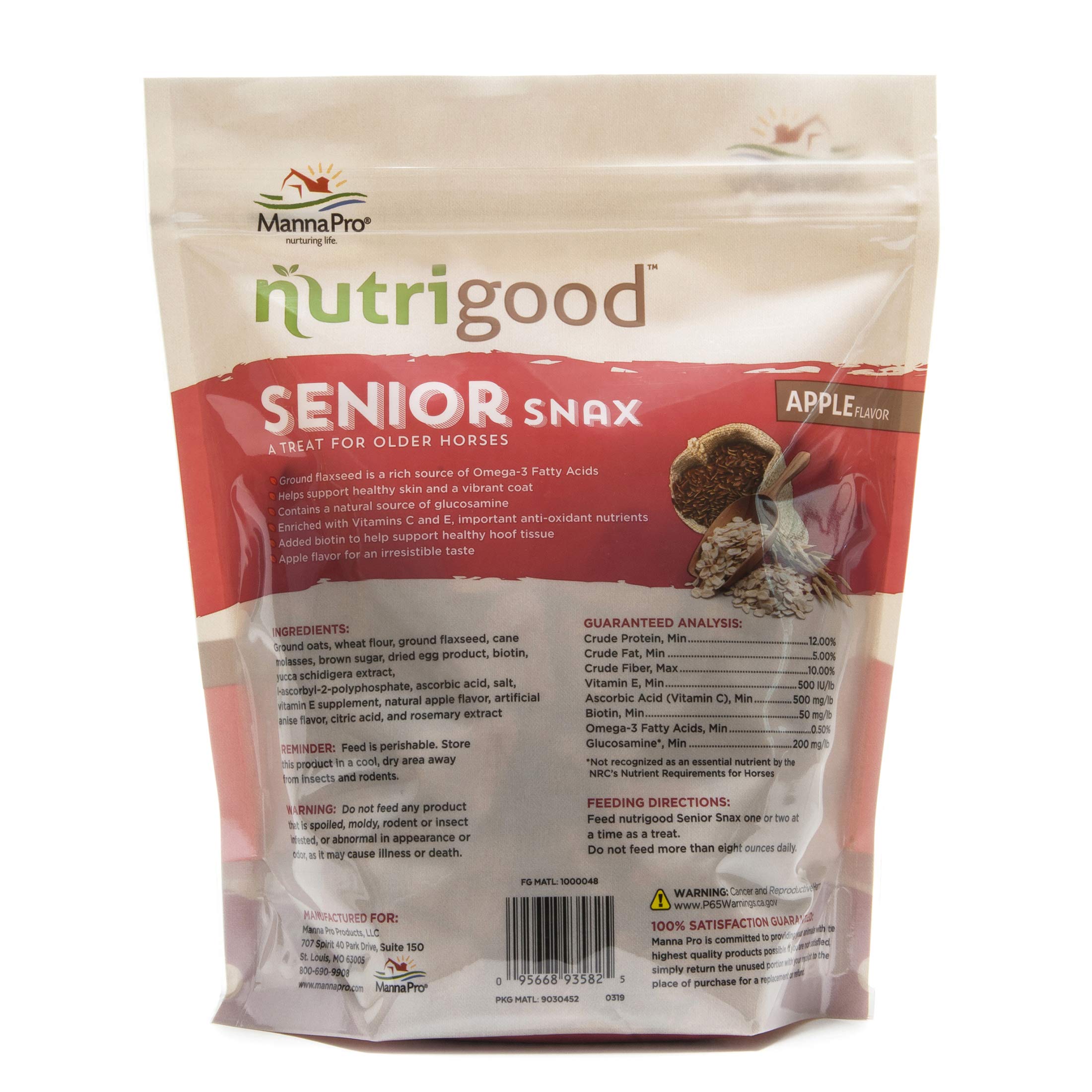 Nutrigood Senior Snax Horse Treats - Apple Flavor - Made with Omega 3 Fatty Acids, Biotin, and Glucosamine - 2 Pounds