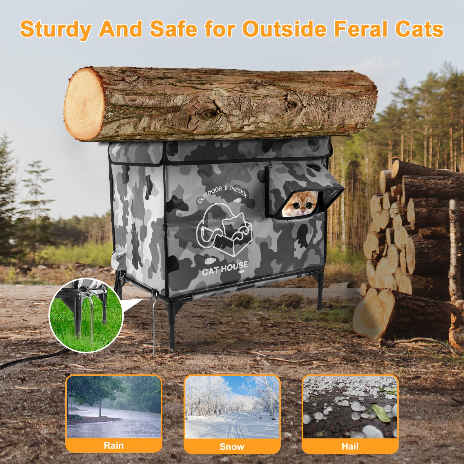 Cat House Outdoor, Elevated Feral Cat Shelter Weatherproof With Escape Door,Outside Waterproof Insulated Strayed Cat House For W