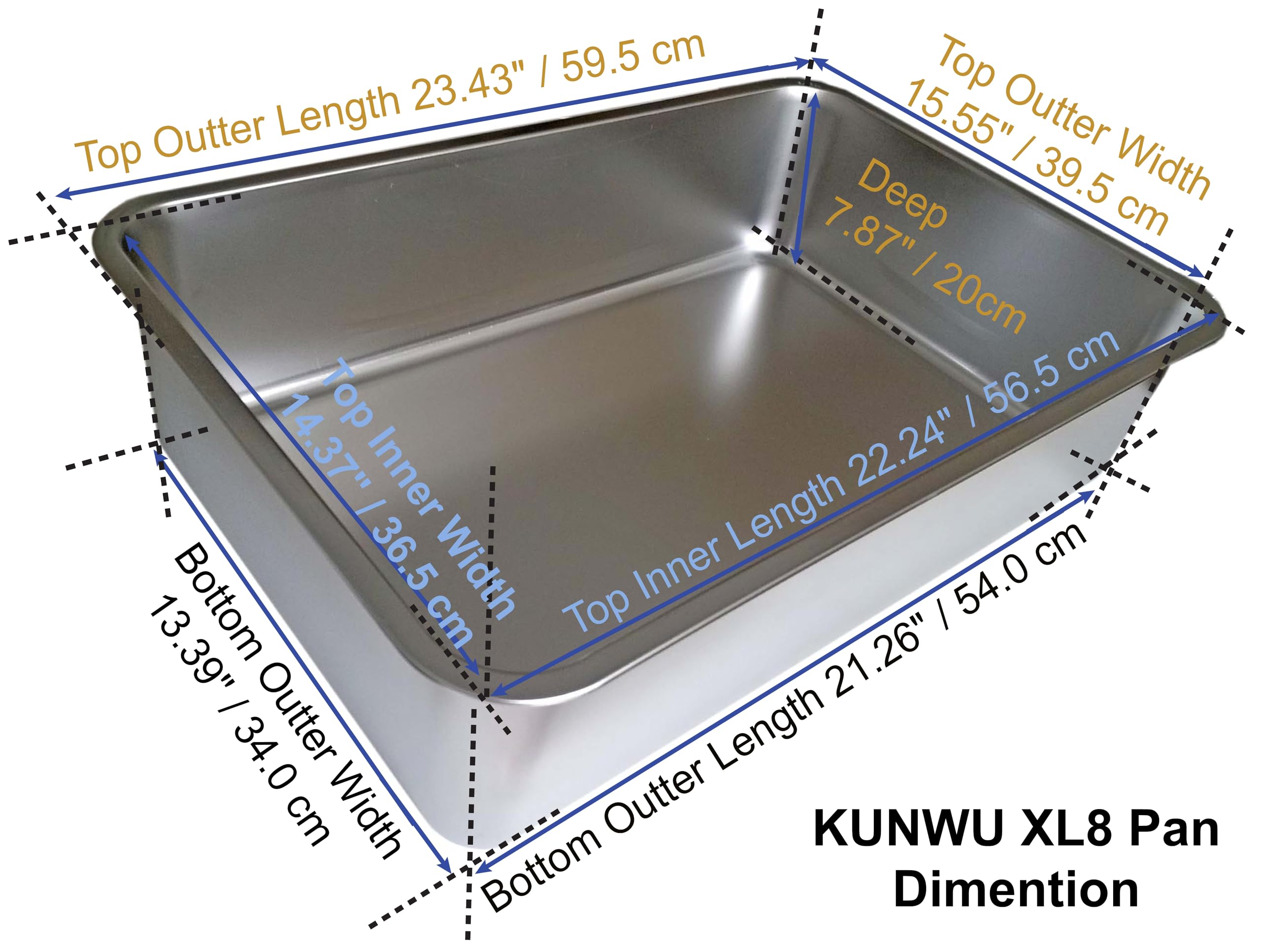 Kunwu Stainless Steel Pet Litter Box, Xl8, 24 X16 X8 For Cat, Dog & Rabbit, Corrosion Resistant Easy Clean No Residue Build Up N