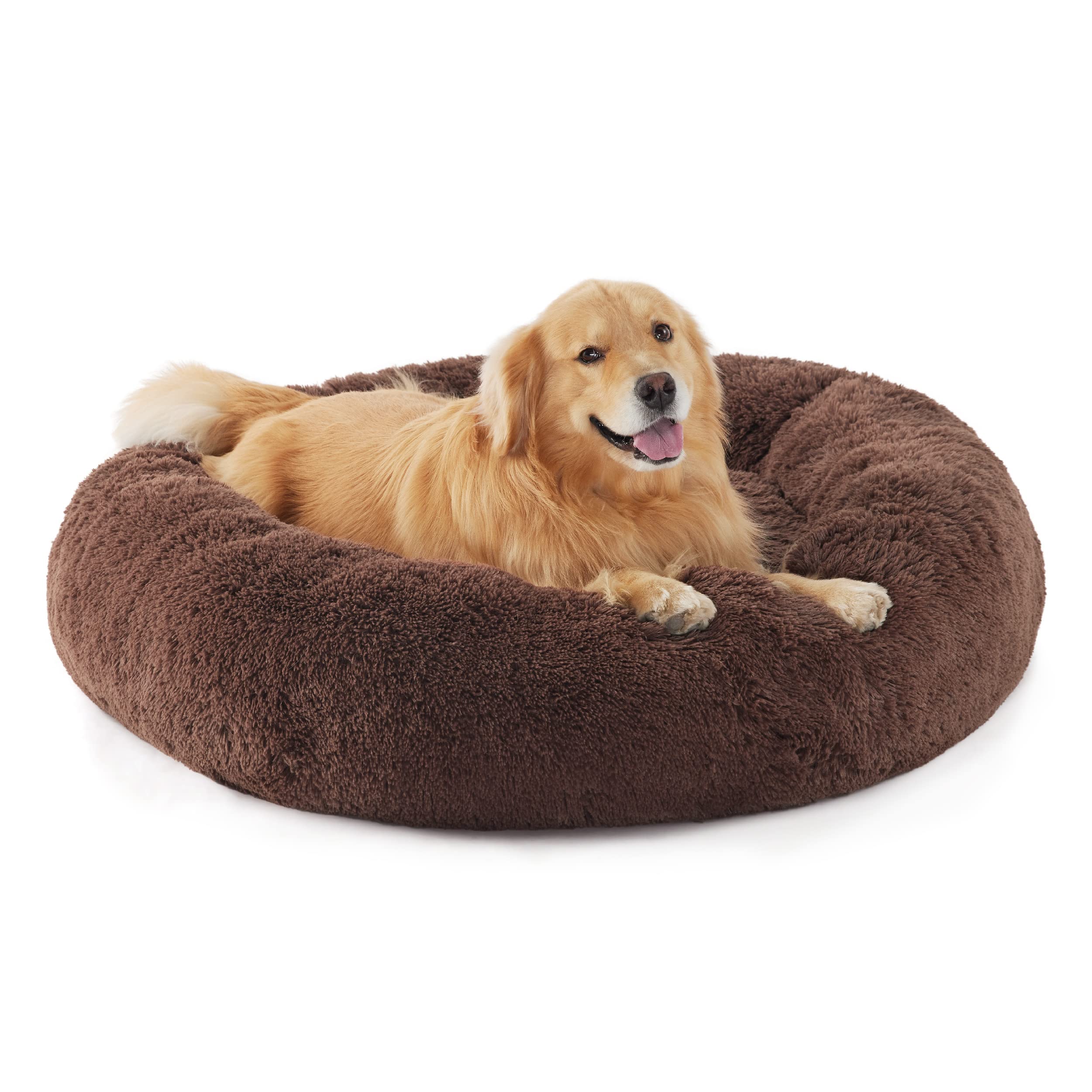 Bedsure Calming Dog Bed For Extra Large Dogs - Donut Washable Large Pet Bed, Anti-Slip Round Fluffy Plush Faux Fur Dog Bed, Fits