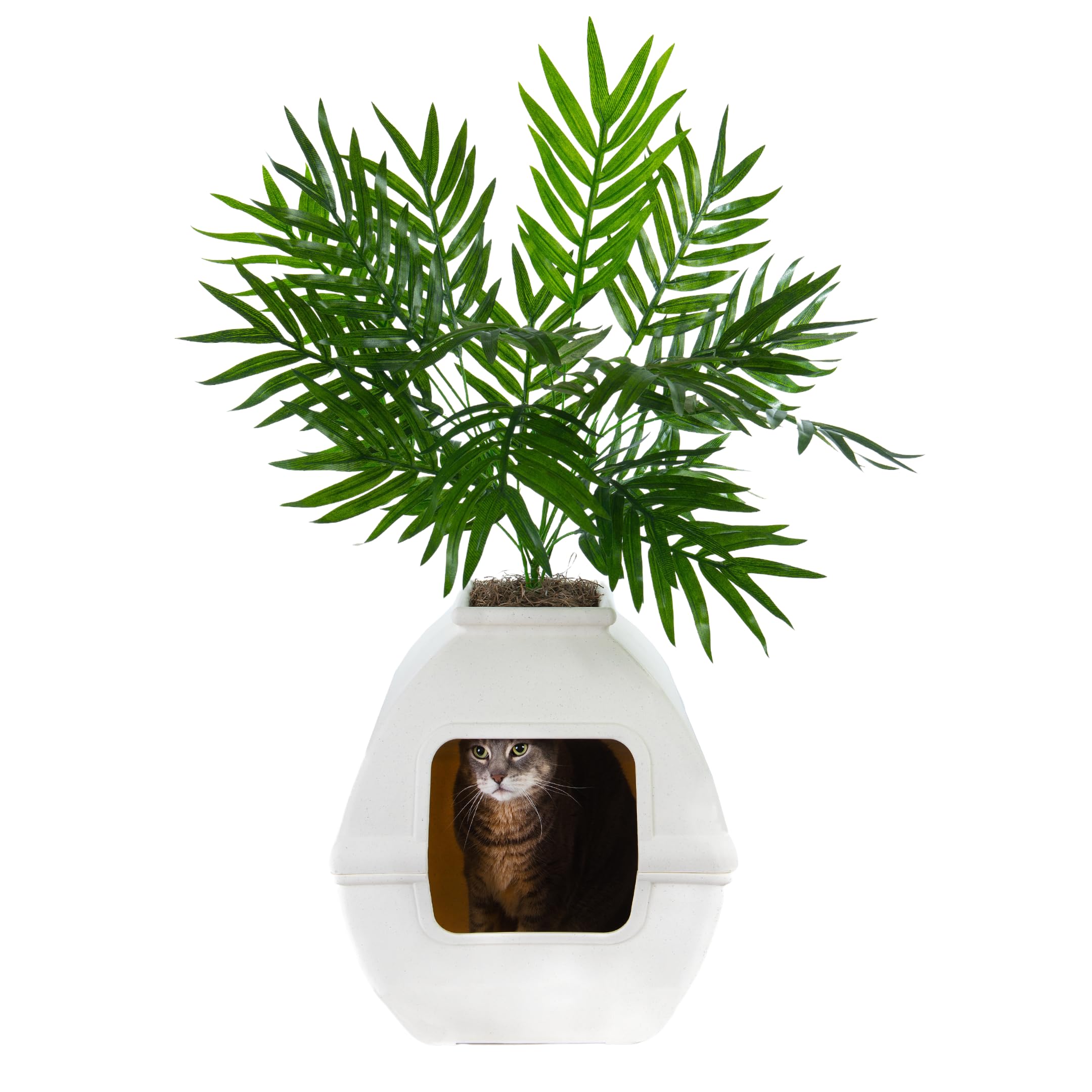 Good Pet Stuff Hidden Cat Litter Box Enclosure with Artificial Plant, Decorative Square Courtyard Planter, Charcoal Filter Odor 