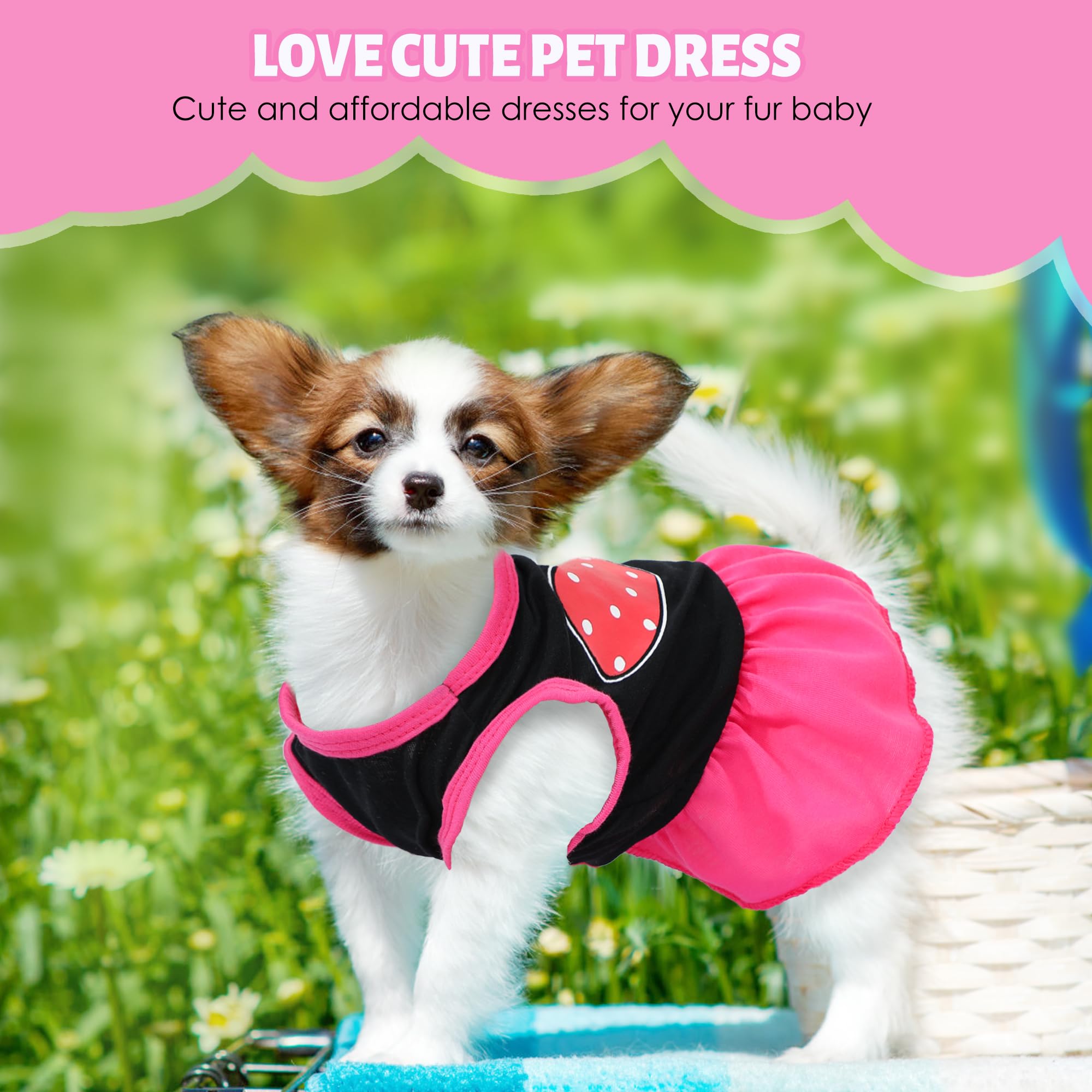 2 Pieces Dog Dress Cute Princess Love Pattern Spring Summer Pet Shirts Dresses Female Puppy Clothes For Small Dogs Girl Cats Out