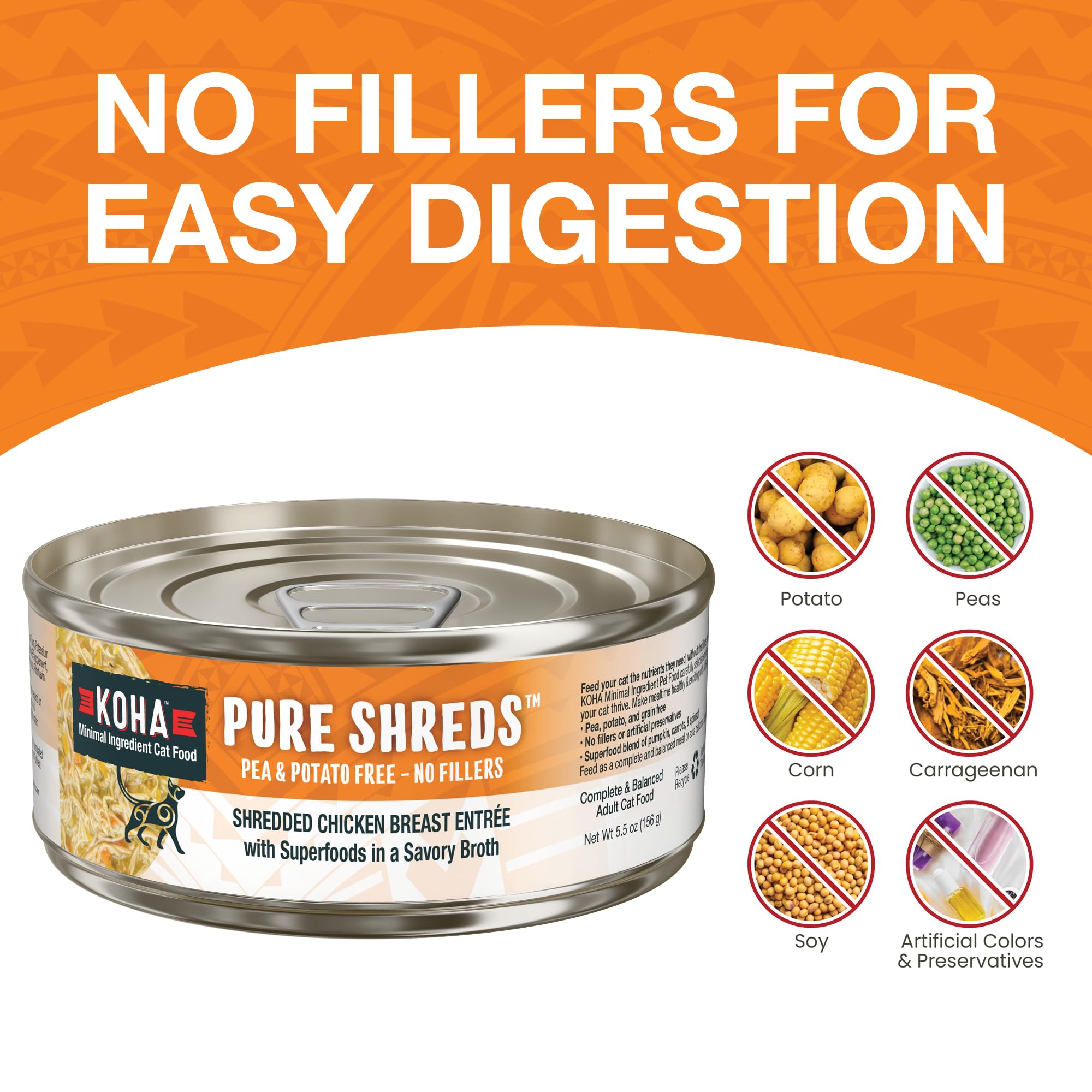 KOHA Pure Shreds Chicken Entr  e for Cats, High Protein Wet Cat Food, 2.8oz Cans (Pack of 24)