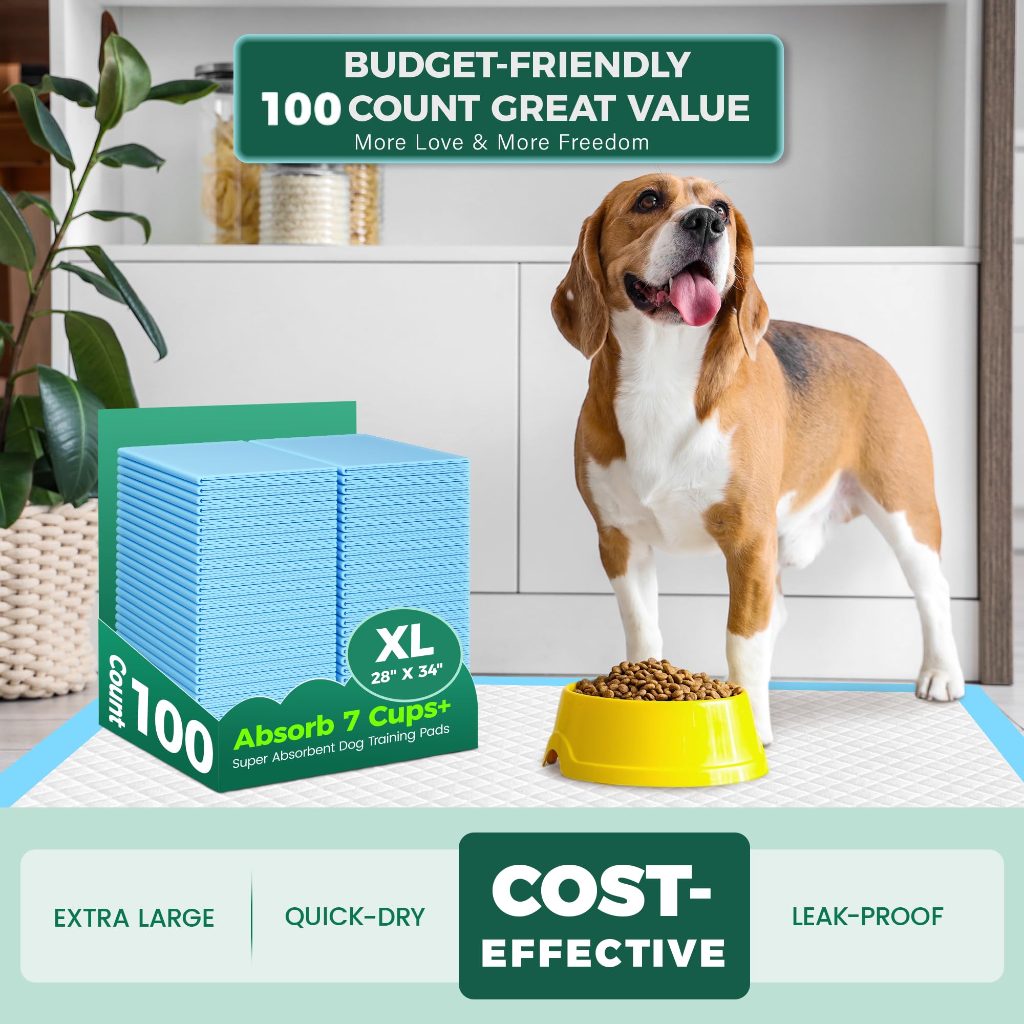 YOPETKI Extra Large Dog Pee Pads - 100 Count, 28"x34", Super Absorbent, Leak-Proof, Quick-Dry, Blue, Wood Pulp & Polyester
