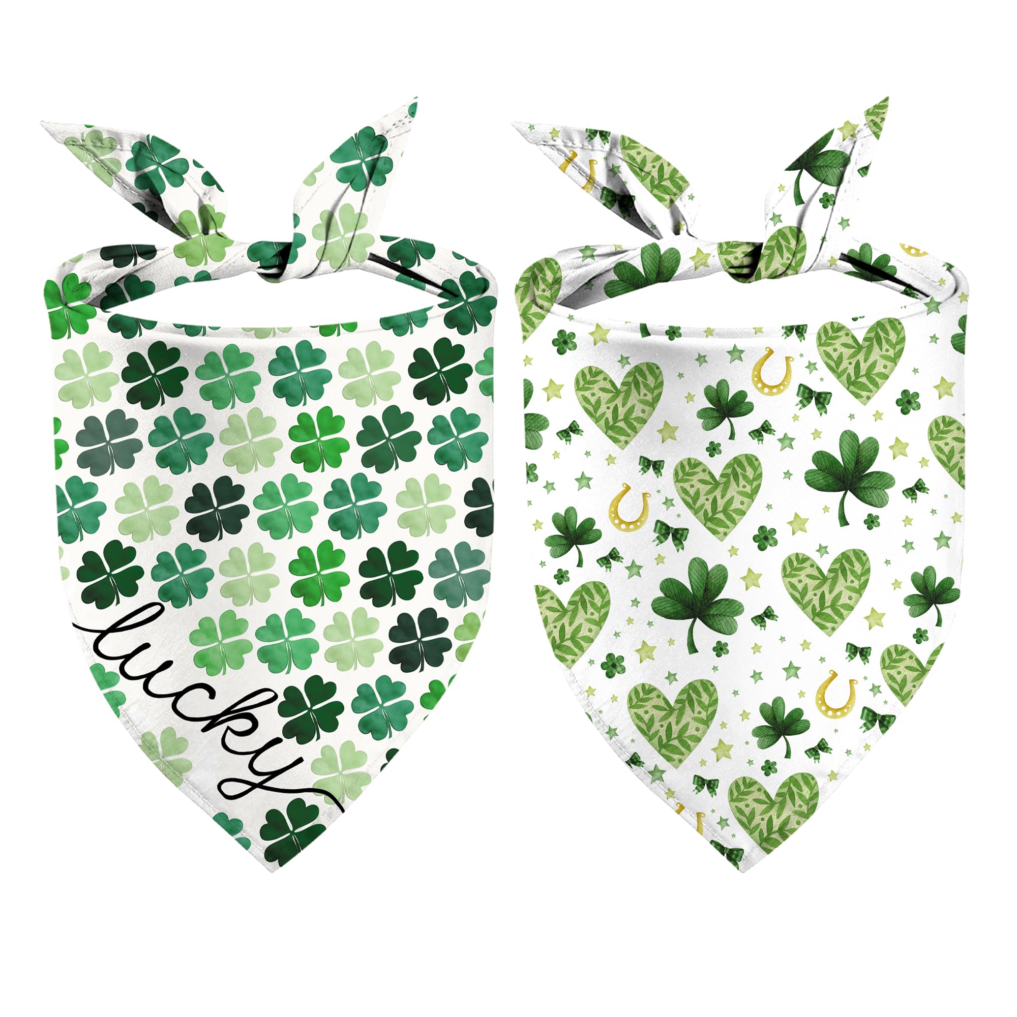 St. Patrick'S Day Dog Bandanas 2 Pack, Triangle Reversible Lucky Green Shamrock Pet Scarf For Boys And Girls, Premium Durable Fa