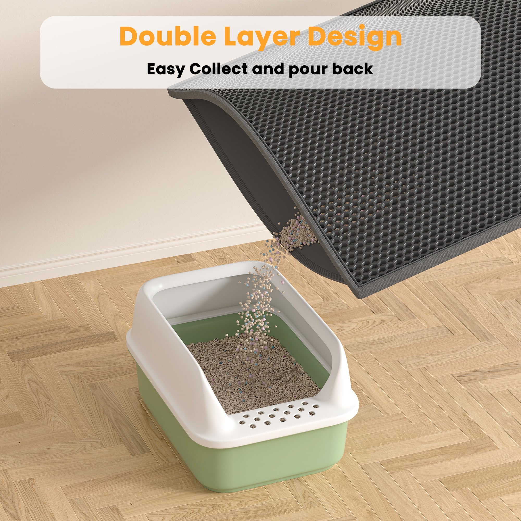 Pieviev 2 Packs Cat Litter Mat Double Layer Waterproof Urine Proof Trapping Mat (30'X24', Black)