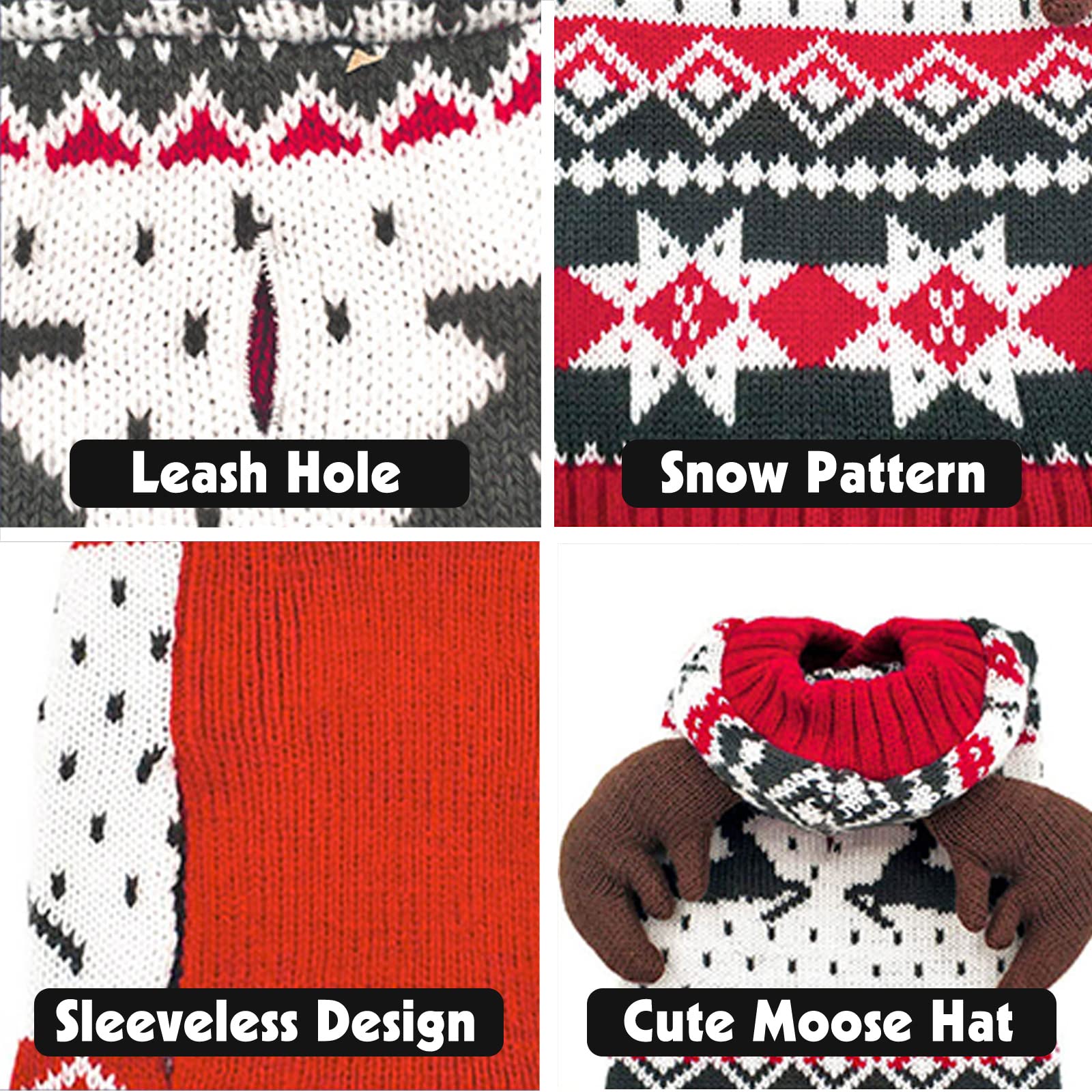 Kyeese Christmas Dog Sweater Hoodie Reindeer Red Dogs Knitwear Pullover Pet Sweater With Leash Hole Ugly Christmas Dog Sweater For Small Dogs