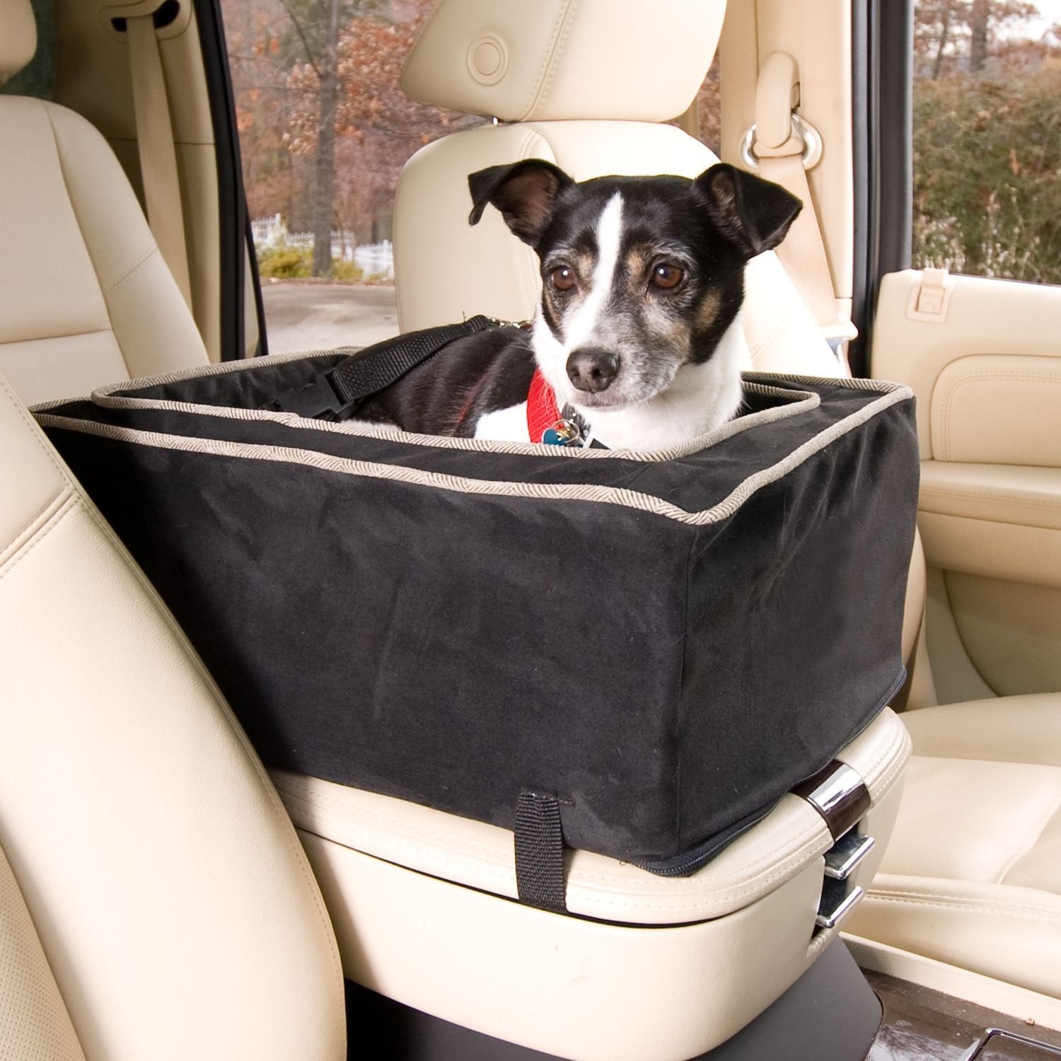 Snoozer Center Console Dog Car Seat, Dog Console Car Seat For Dogs Under 12 Lbs, Wide Vehicle Consoles, Size: Large, Black Washable Cover, Comfortable And Secure, Harness Attachment Included