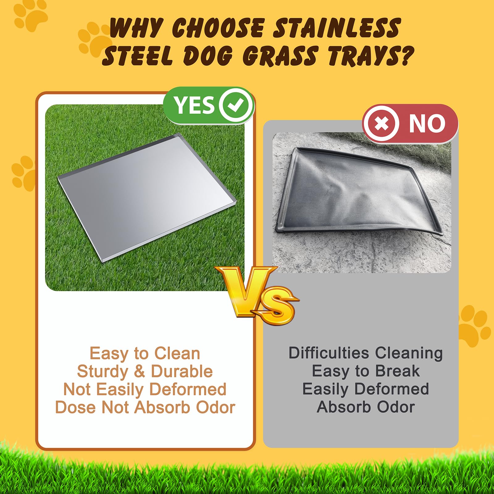 Stainless Steel Dog Grass Pad With Tray, Odor-Resistand & Easy To Clean Indoor/Outdoor Puppy Potty System,Durable Alternative To