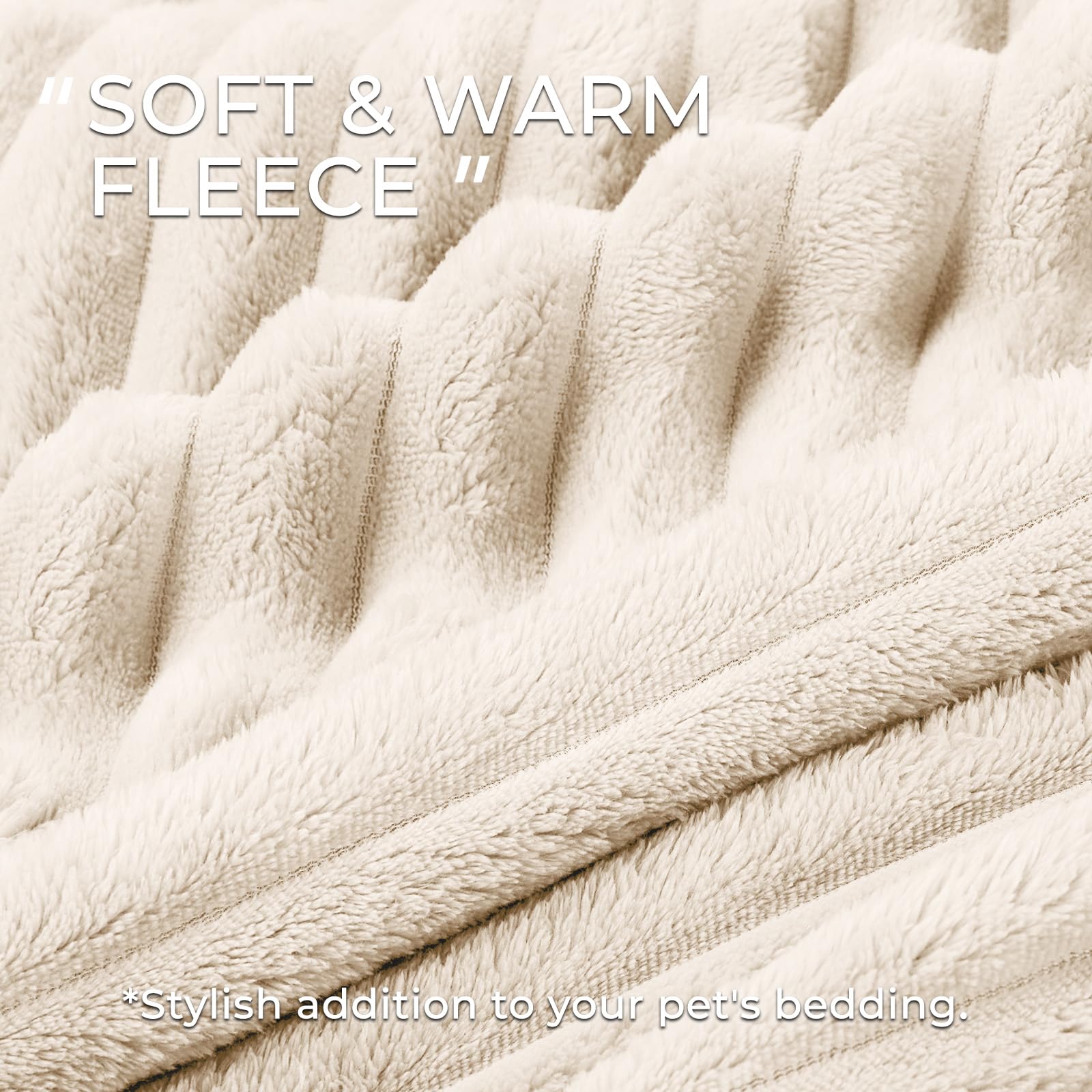 Linenlux 1 Pack 3 Soft Fleece Dog Blanket For Pet Washable Warm Cat Puppy Fluffy Calming Flannel Beige Medium