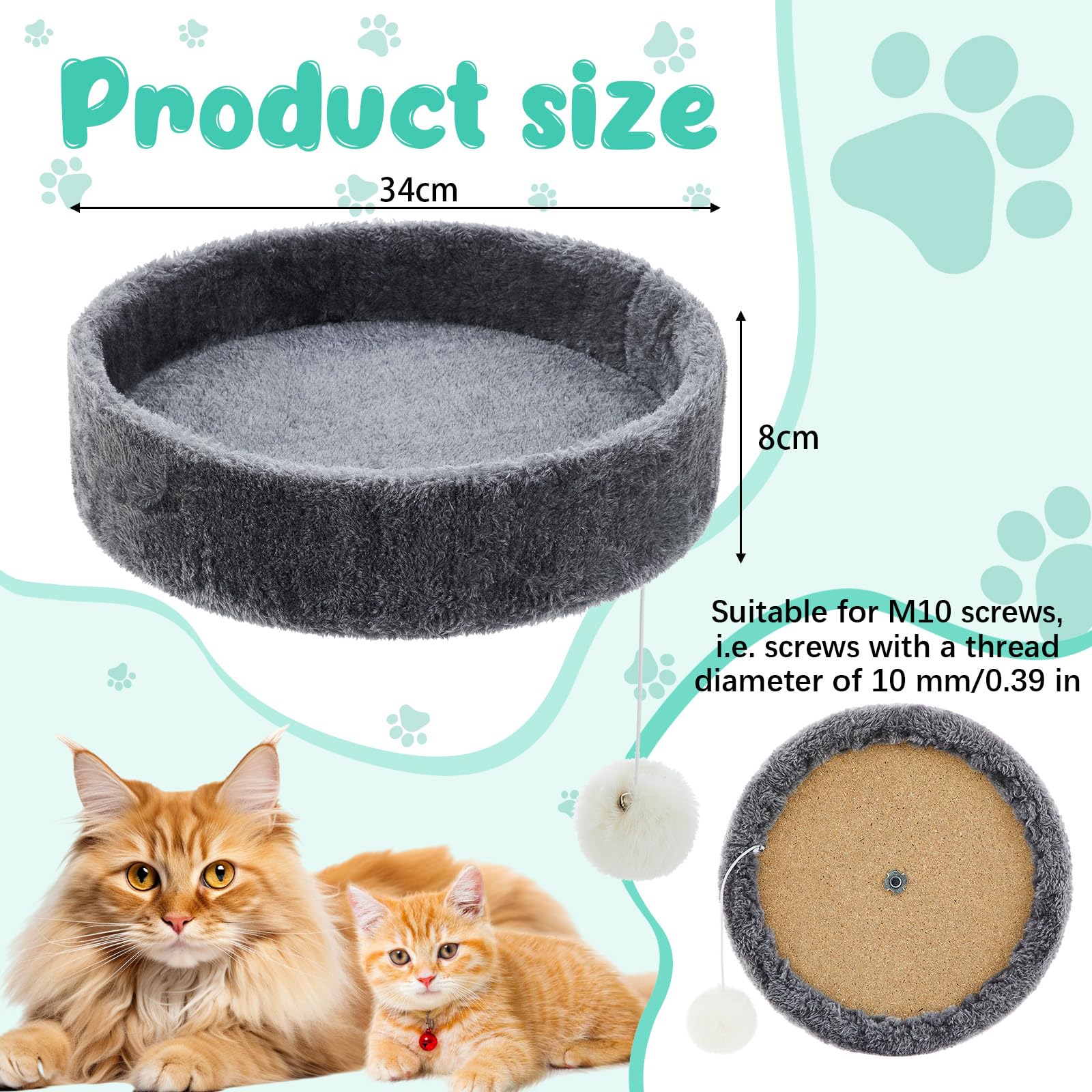 Dansydaisy 2 Pieces 13.5'' Cat Tree Replacement Parts Accessories Round Kitten Tree Tower Top Perch Bed Platform Cushion M10 Cat
