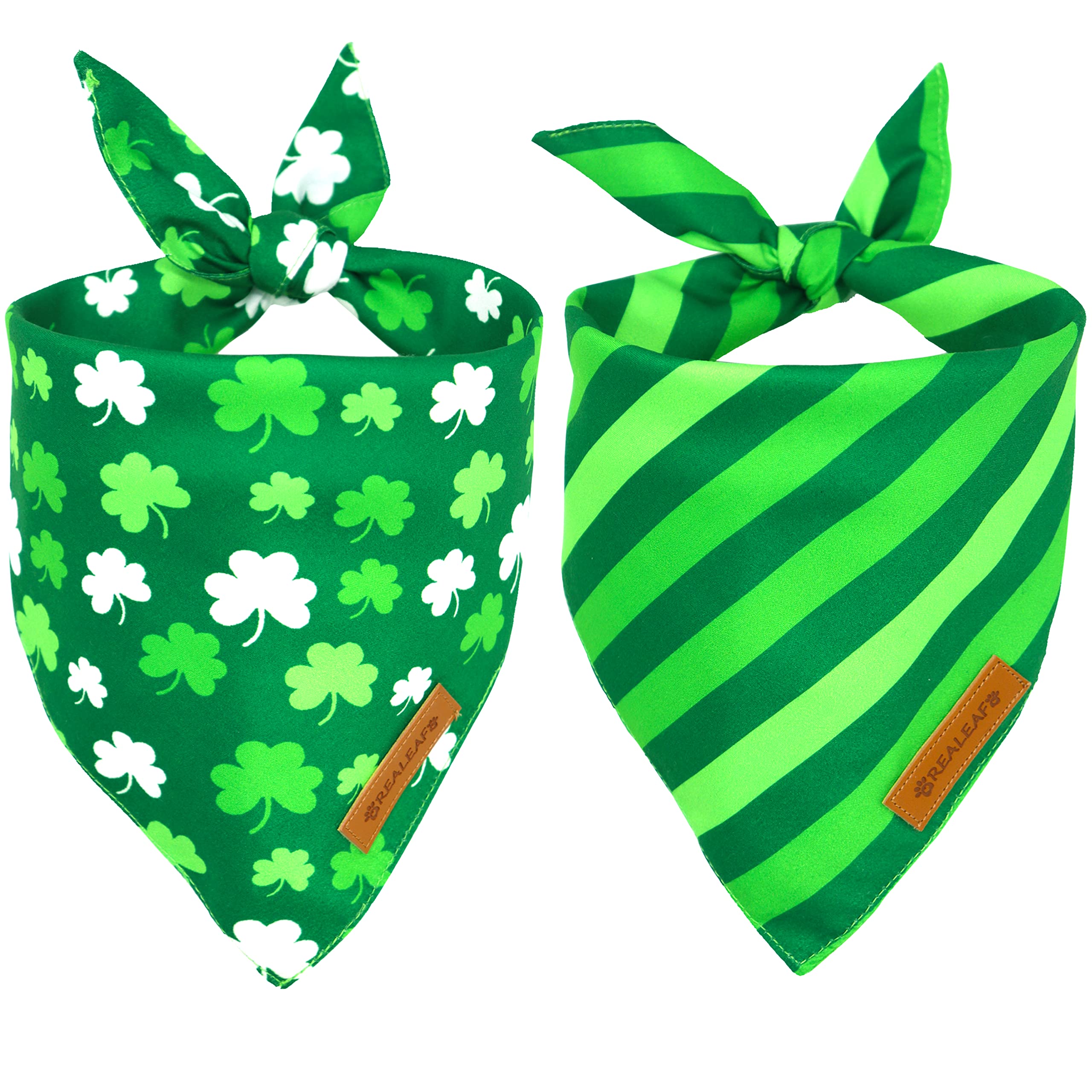 Realeaf St. Patrick'S Day Dog Bandanas 2 Pack, Triangle Reversible Pet Scarf For Boys And Girls, Premium Durable Fabric, Holiday